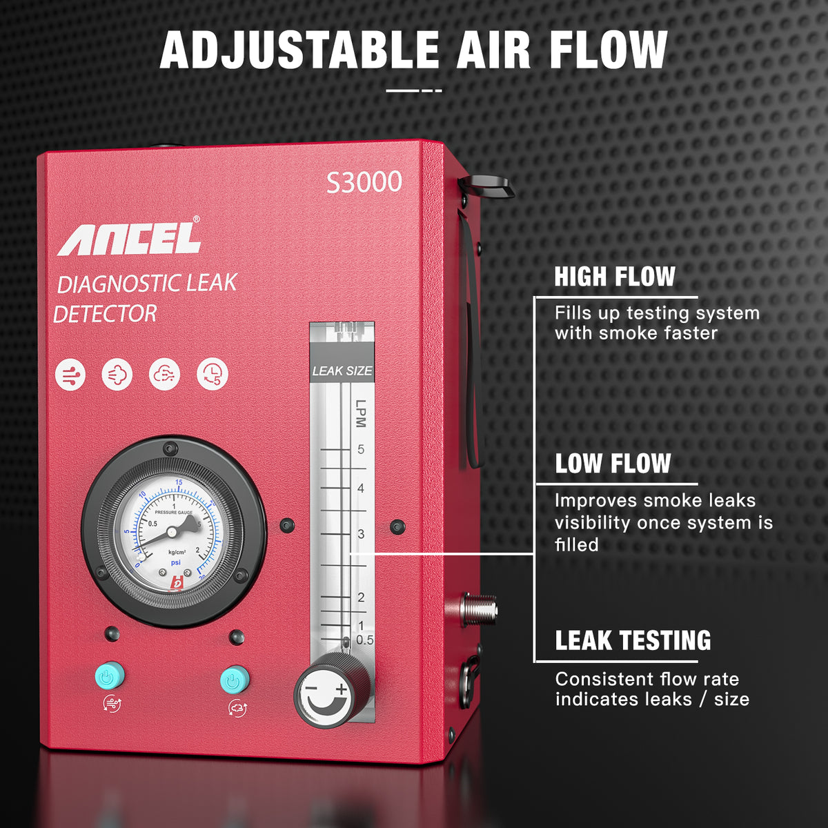 ANCEL S3000 Car Smoke Leak Detector Automotive EVAP Smoke Machine Dual Mode Leakage Analyzer Pipe Leakage Tester Locator with Oil Level Gauge & Air Flowmeter for Cars Motorcycles All Systems Pipes