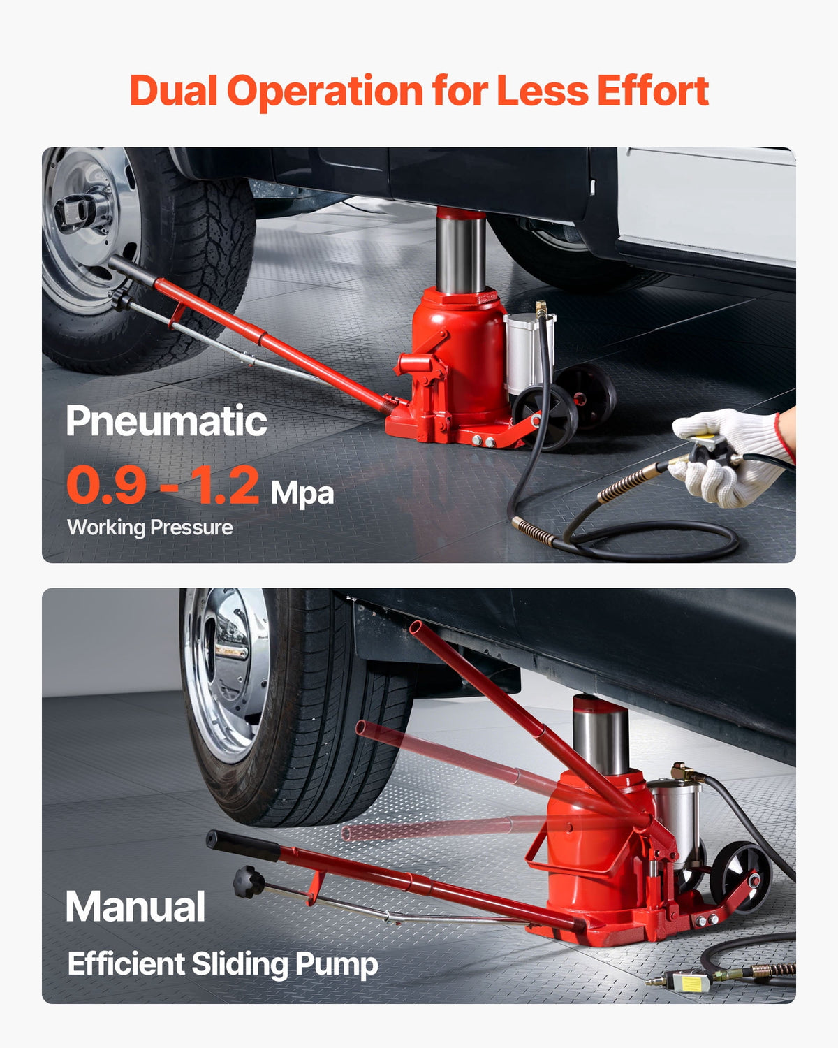 VEVOR Air Hydraulic Bottle Jack, 50 Ton (110231.5 lbs) Capacity, 10.4-16.1 Inch Lifting Range, Pneumatic/Manual Heavy Duty Welded Bottle Jack with Pump for Car