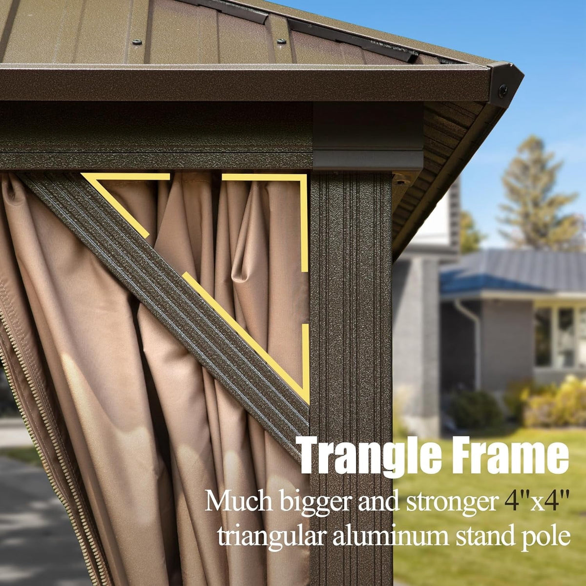 Domi Outdoor 12x16 ft Hardtop Gazebo Canopy Metal with Galvanized Steel Double Roof,Curtain & Netting for Patio Deck Backyard, Brown