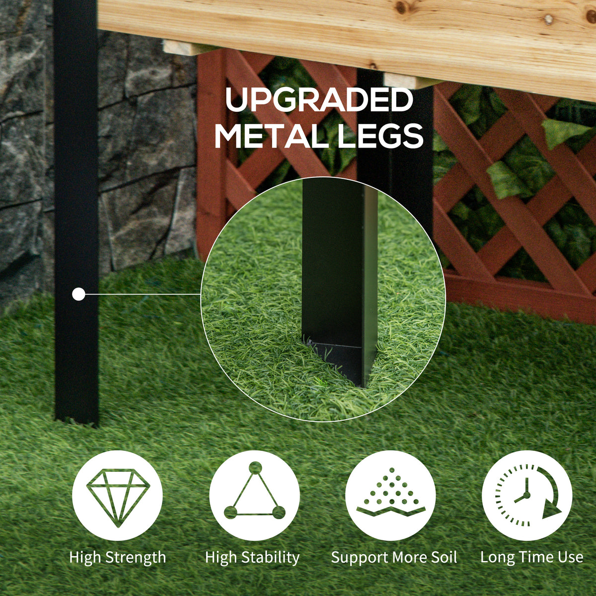 Outsunny Raised Garden Bed, Elevated Planter Box, 47''x24''x29'' with Legs, Metal Frame, Wooden Planter Pot for Backyard, Patio to Grow Vegetables, Herbs, and Flowers