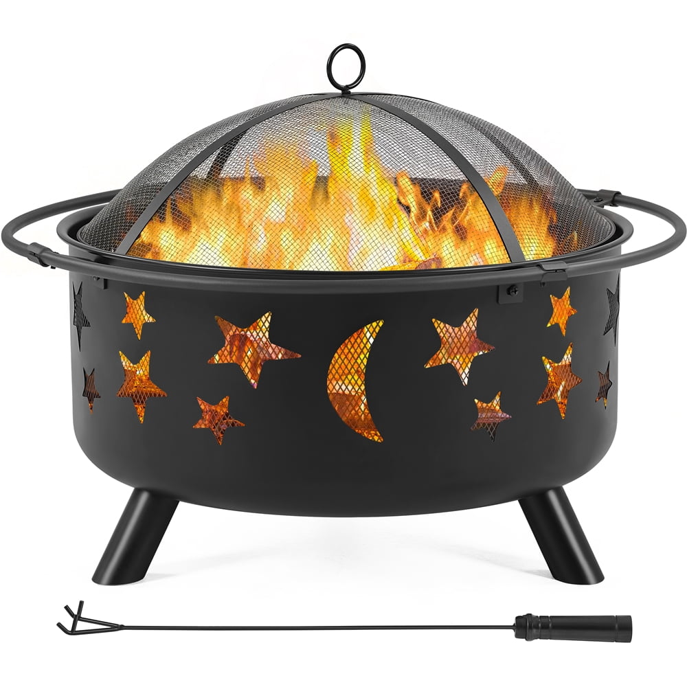 Yaheetech Round Fire Pit with Stars Moons Pattern, Black