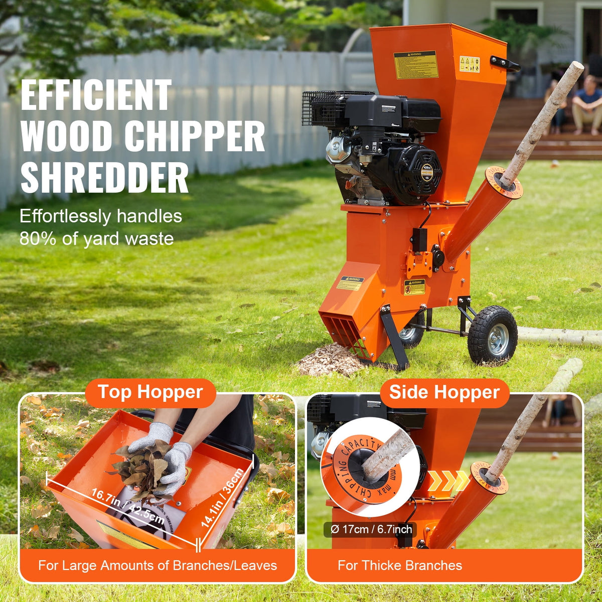 KFFKFF Gas-Powered Wood Chipper Shredder, 12 HP, 420cc Engine, Capable of 6.7” Diameter Chipping, Efficient for Forestry, Garden Clean-up, and Landscaping Tasks, Complies with CE/EMC/EPA Standards