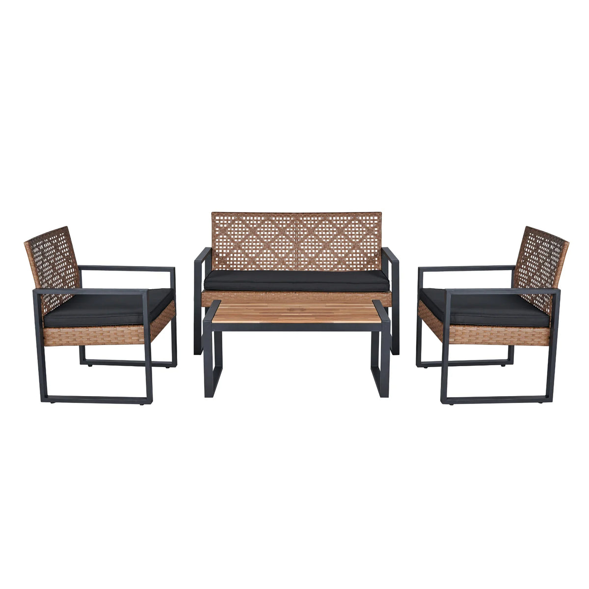 2026 NewHeavy-duty Patio Furniture Set, 4 Piece Outdoor Sectional Conversation Sets, BrownPE Rattan Patio Sofa Set with Blue Cushions