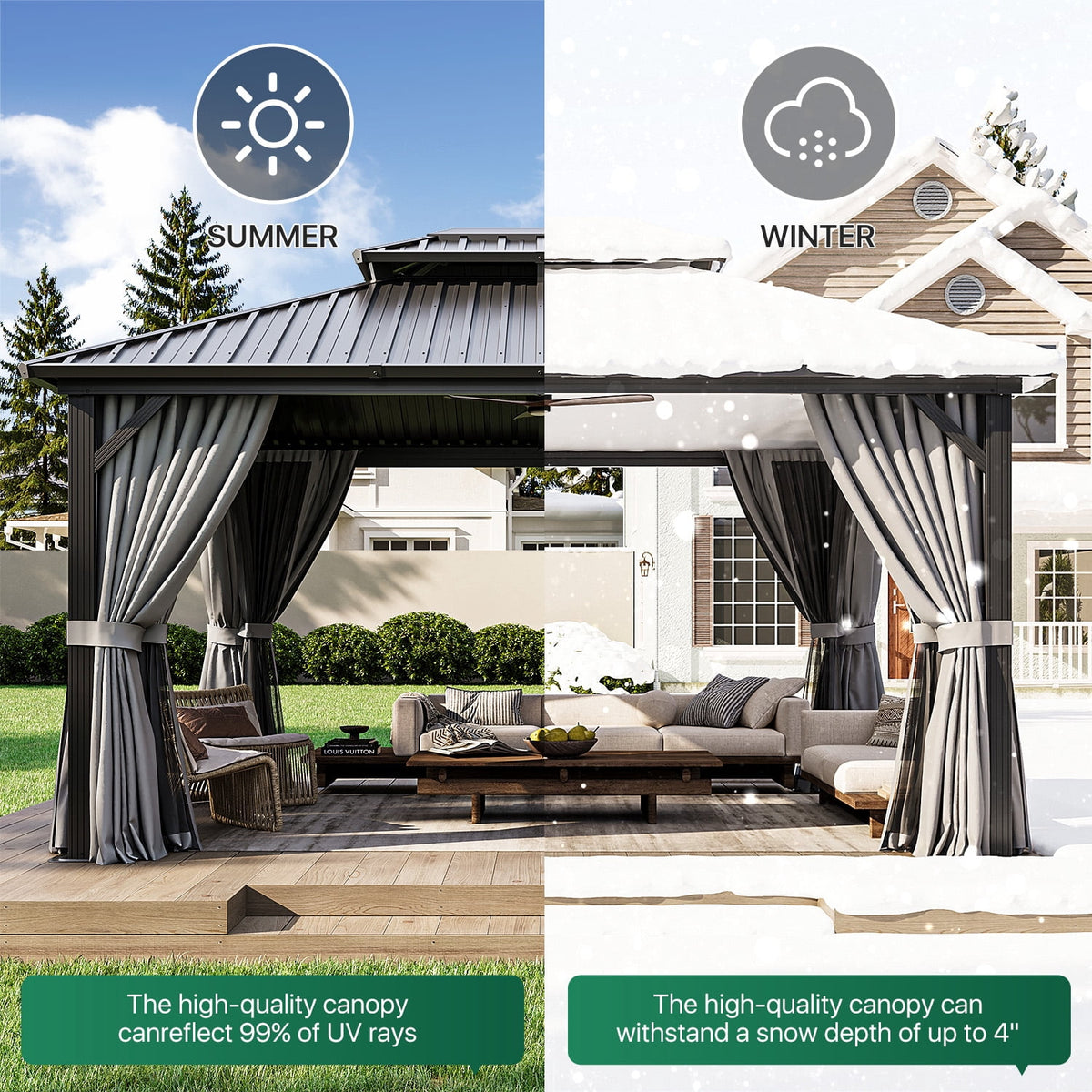 Clouddwell 12' x 16' Gazebo for Patio, Gazebo Pergola with Sloped Roof, Large Wall-Mounted Heavy Duty Awnings, for Deck, Patio and Backyard,Grey
