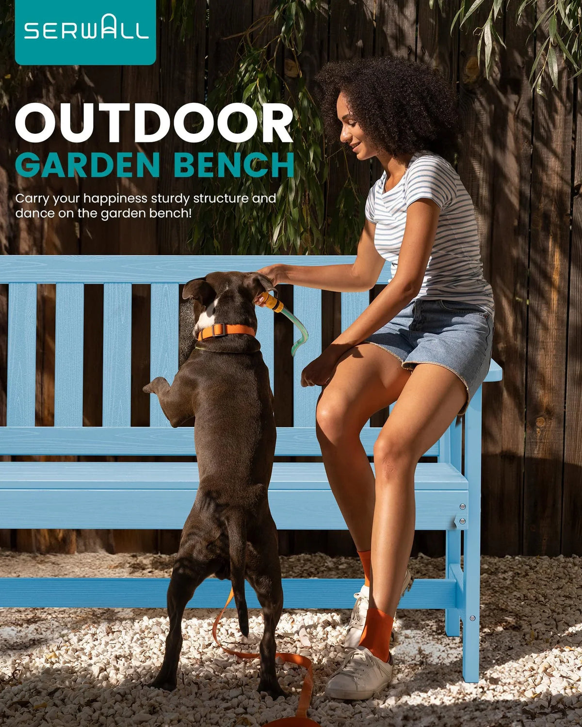 2026 NewSERWALL Outdoor Bench for 2-Person, Weather-Resistant HDPE with Aluminum Reinforcement, Supports 660 lbs, Comfortable Seating for Patio, Garden, and Porch, Black