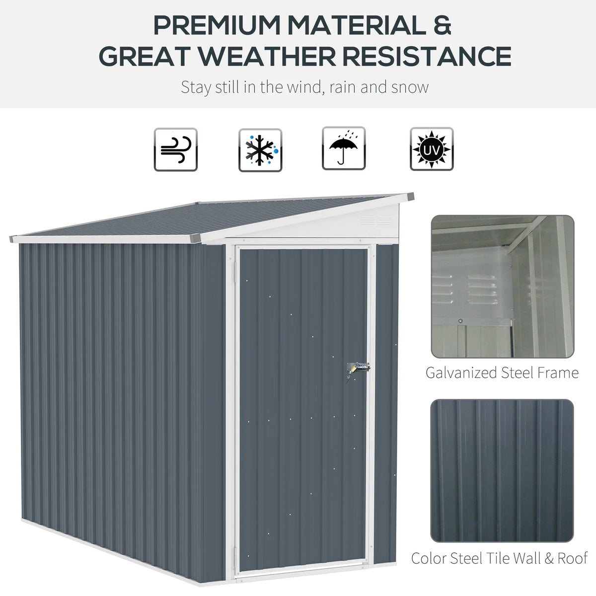2026 NewOutsunny 4' x 7.6' Storage Shed, Galvanized, Locking, Gray
