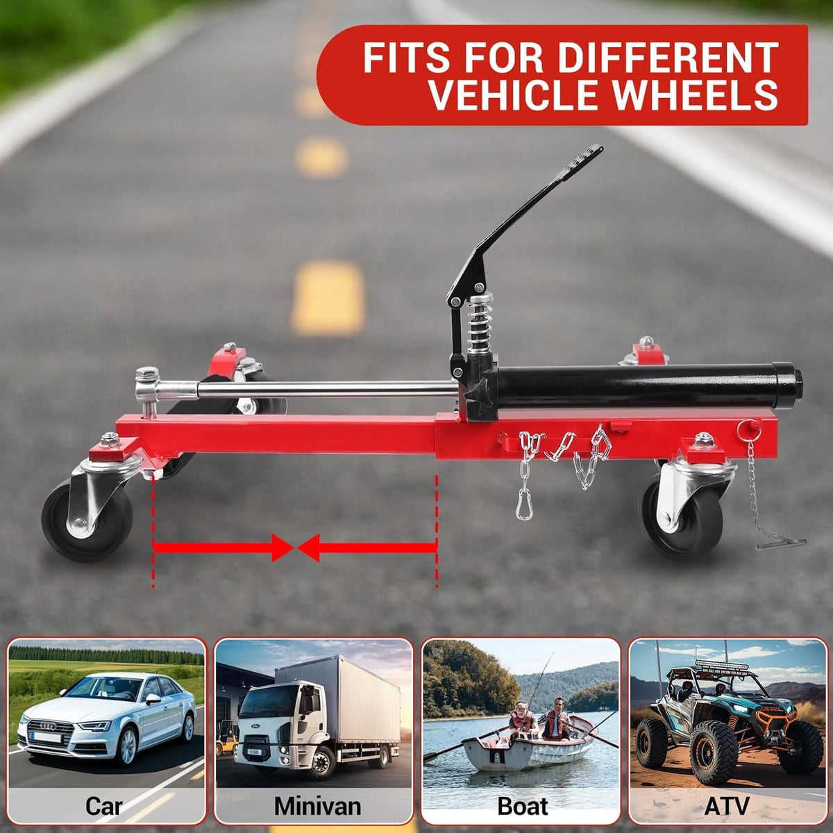 Set of 4 Hydraulic Car Wheel Dollies, 6000LBS Capacity, 12'' Heavy Duty Rollers with Foot Pedal, Vehicle Positioning Jack for Auto Repair, Garage, Towing, Trucks, RVs, Trailers, Red, System Default