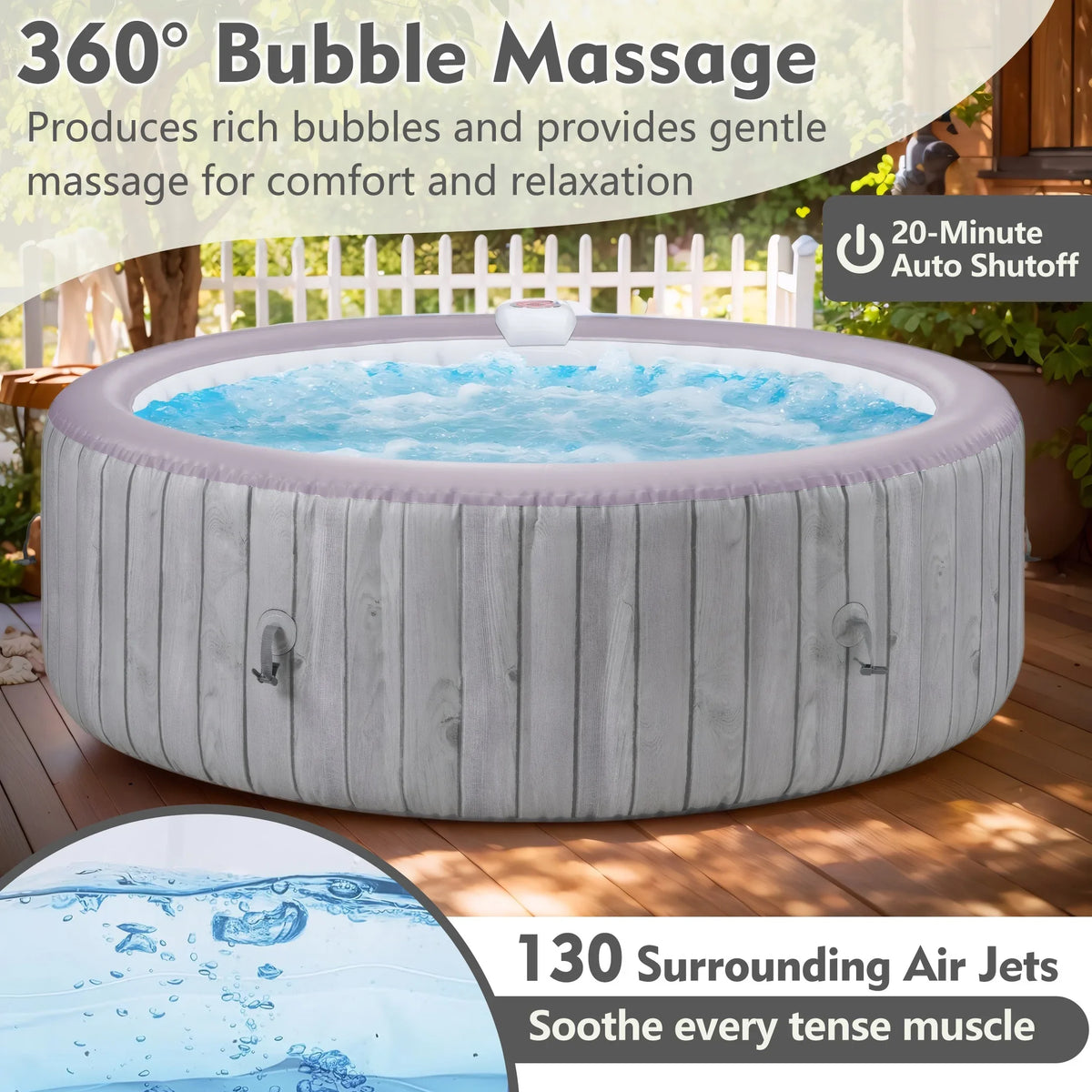 2026 NewRound Hot Tub Surround Furniture, Spa Surround Outdoor Rattan Sectional Sofa Set with Mini Sofa, Solid Acacia Wood Hot Tub Storage Surround Patio Furniture Set, Gray Cushion