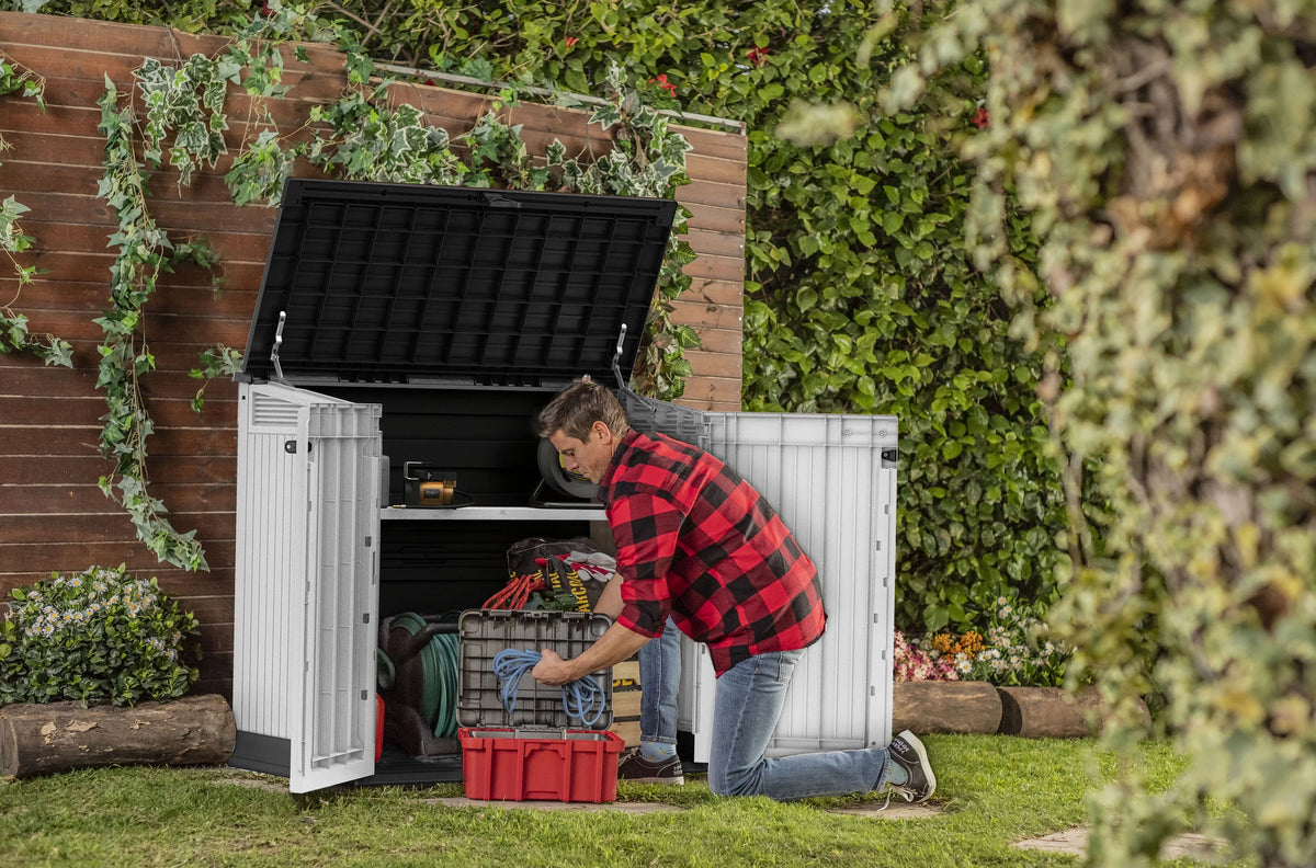 2026 NewKeter S.I.O Midi 4.3' x 2.3' x 3.7' Horizontal Resin Outdoor Storage Shed with Durable Floor, Grey