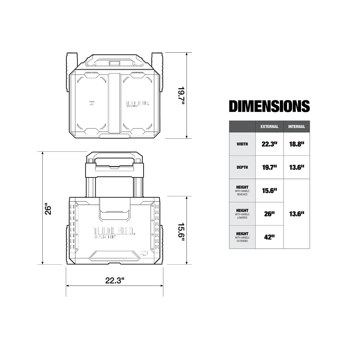 ToughBuilt Portable 2-in-1 Rolling Tool Box, Wheels & Stackable Design, Black