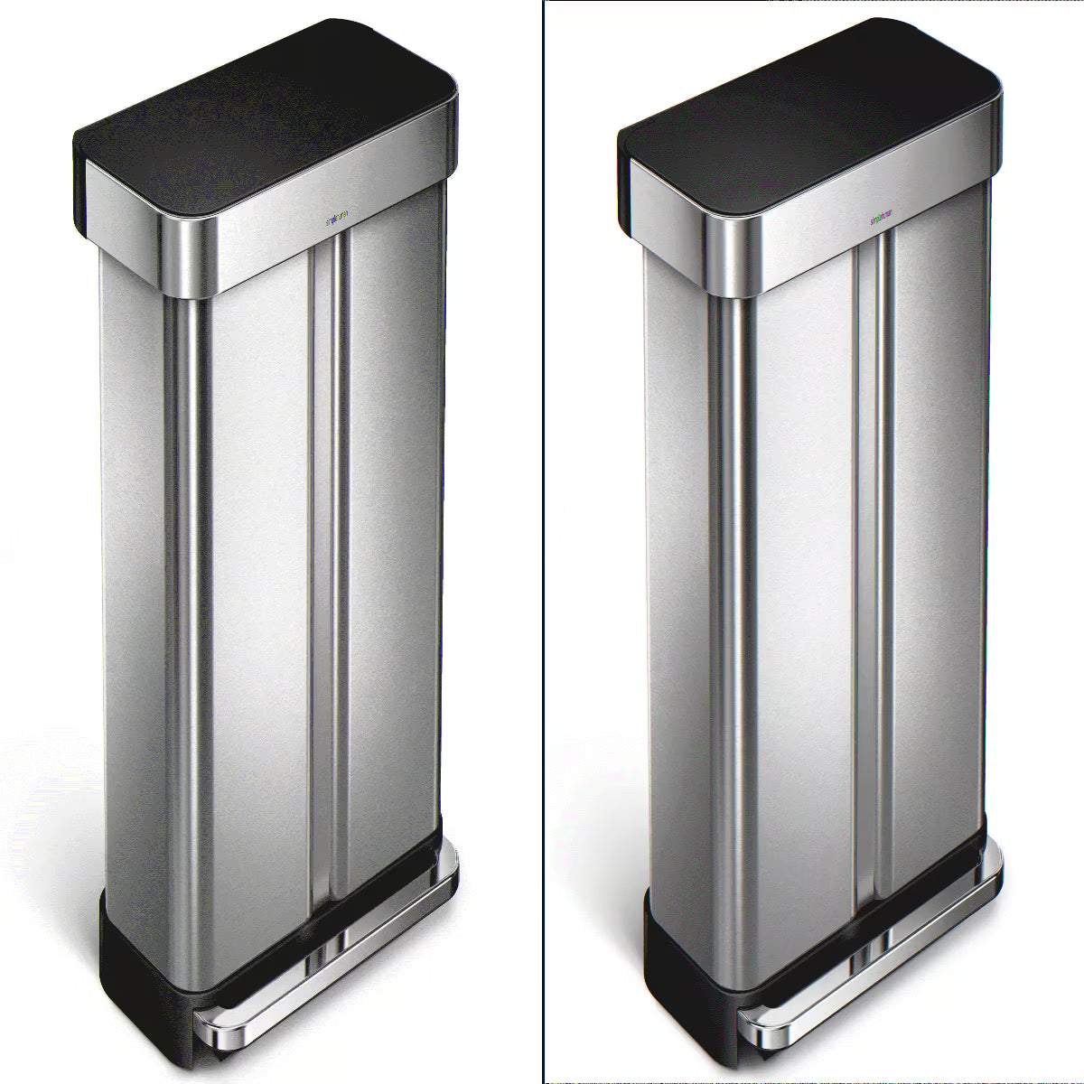 2026 Newsimplehuman 58 Liter / 15.3 Gallon Rectangular Dual Compartment Recycling Step, Brushed Stainless Steel with Soft-Close Plastic Lid Kitchen Trash Can