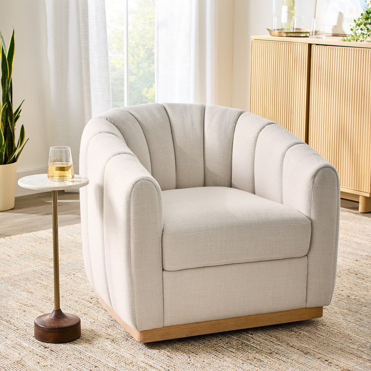 2026 NewBetter Homes & Gardens Lillian Accent Swivel Chair, Cream Linen