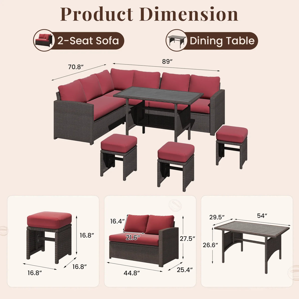 2026 NewAECOJOY 7 Piece Patio Furniture Set PE Rattan Outdoor Dining Set Sectional Sofa Couch with Table Patio Conversation Set in Gray