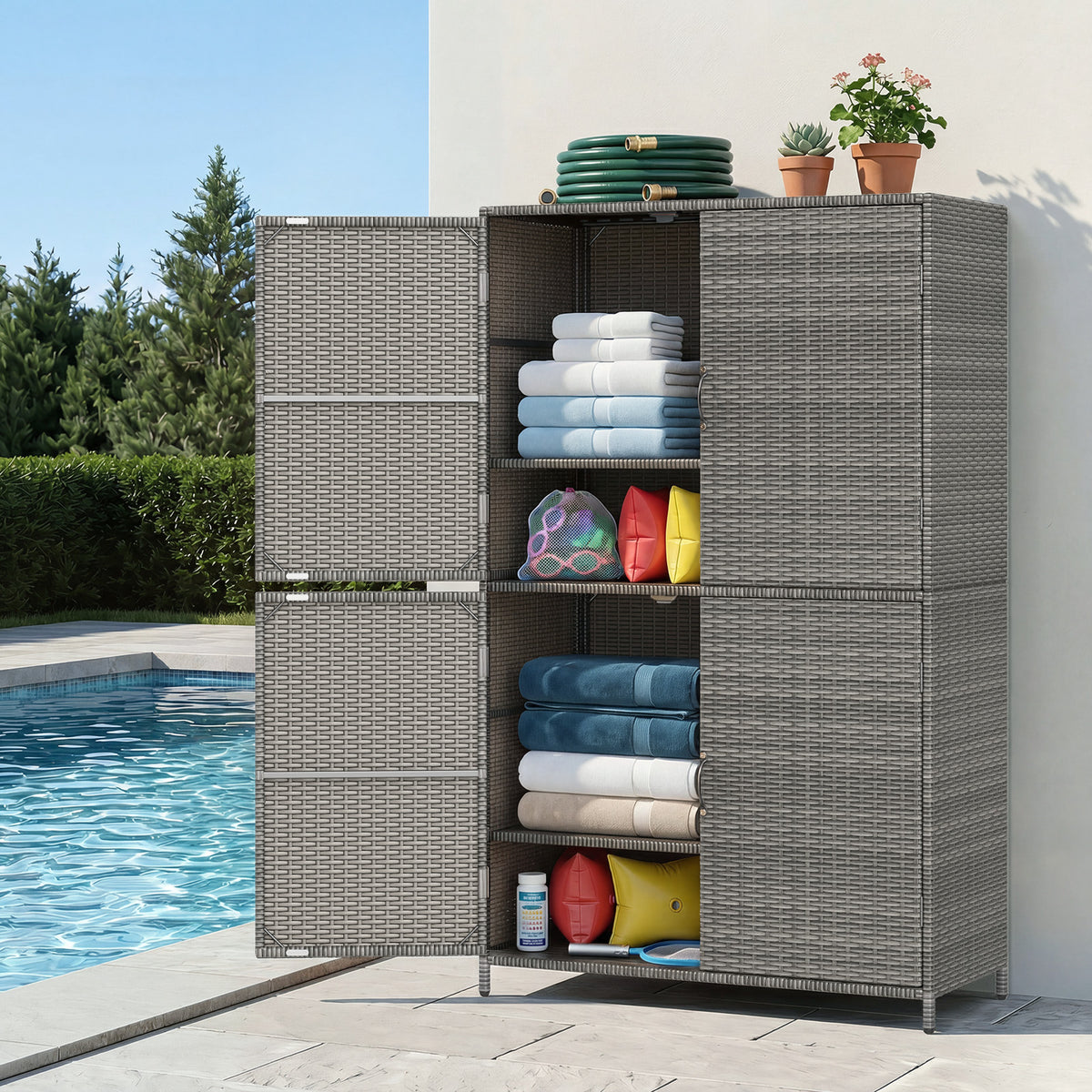 Costway Outdoor Storage Cabinet with Adjustable Shelves & Anti-Toppling Device for Garden Mix Gray