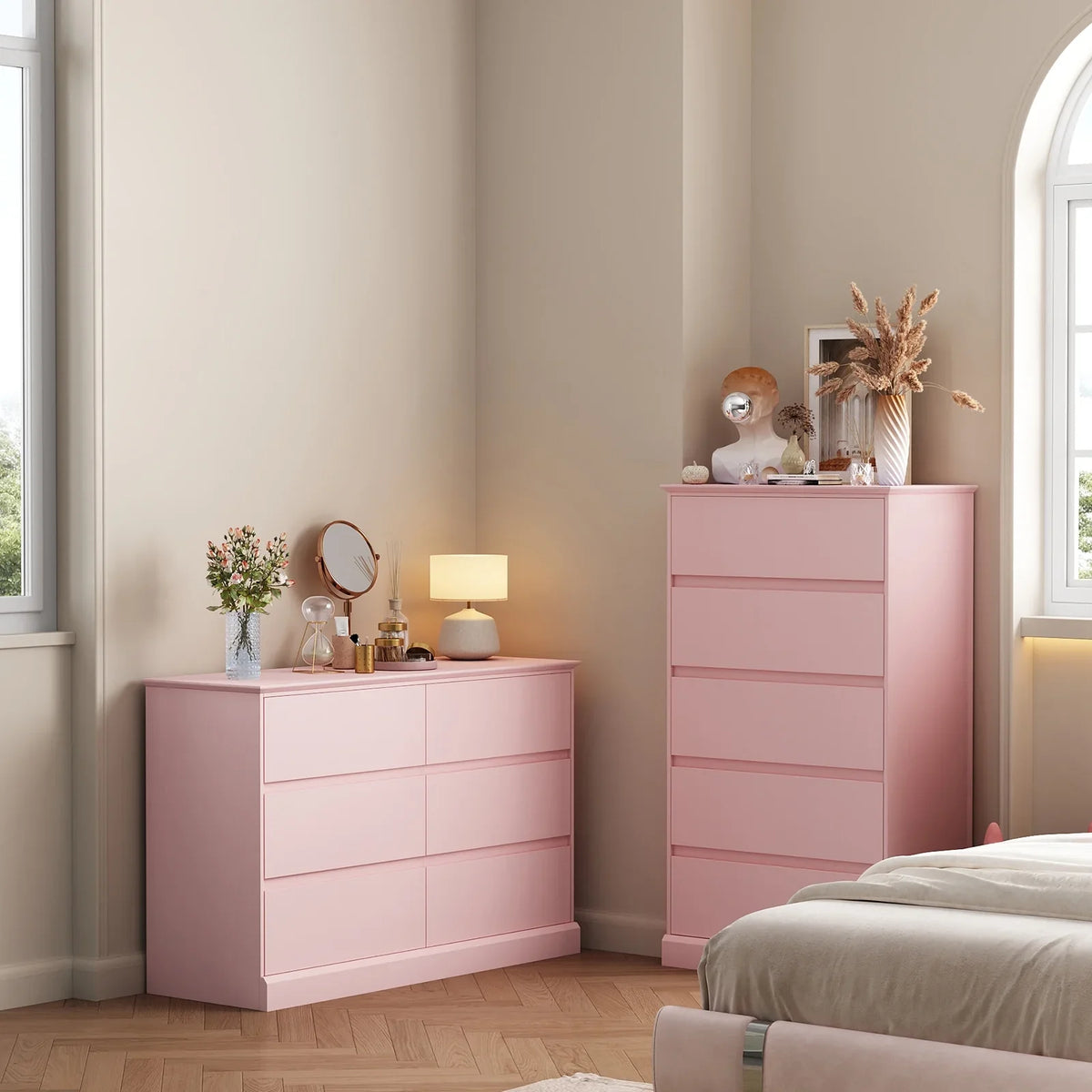 2026 NewWhite Dressers Bedroom Dresser 6 Drawer Storage Chest of Drawers Double Dresser Storage Side Cabinet Room Furniture for Bedroom Living Room