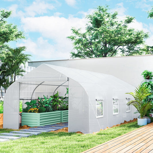Outsunny 20x10x7ft Walk-in Steeple Greenhouse Outdoor Backyard Plant Seed Growth Shed Tunnel Warm House with 2 Anchor Way Green