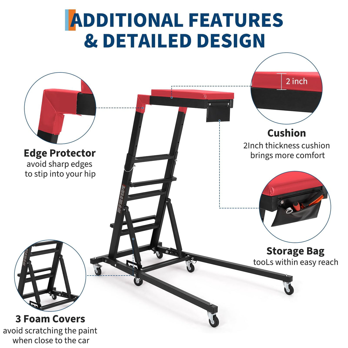 Yiwa 400 lbs Capacity Topside Creeper, Height Adjustable 48"-66", Foldable Mechanic Tool for Home Garage Maintenance