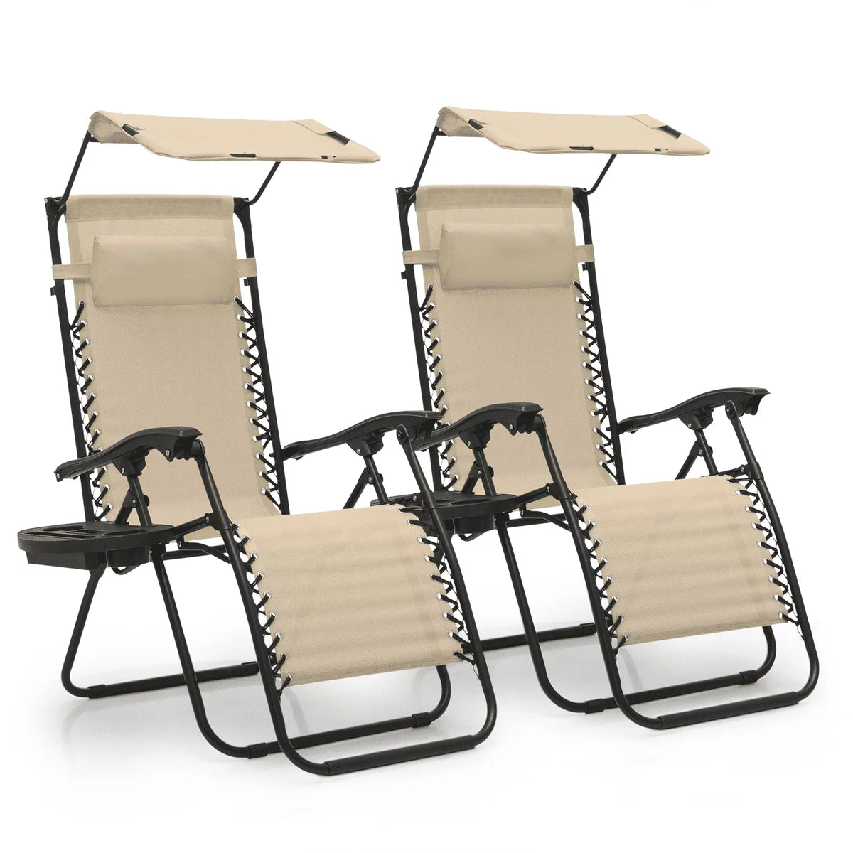 2026 NewMoNiBloom Zero Gravity Chairs Set of 2, Folding Outdoor Patio Beach Recliner with Canopy Shade & Headrest, Black