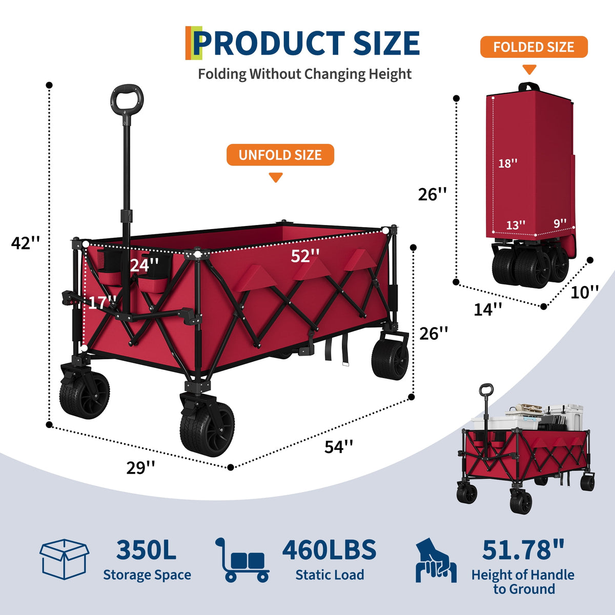 Collapsible Wagon Heavy Duty with All Terrain Wheels for Beach Sports