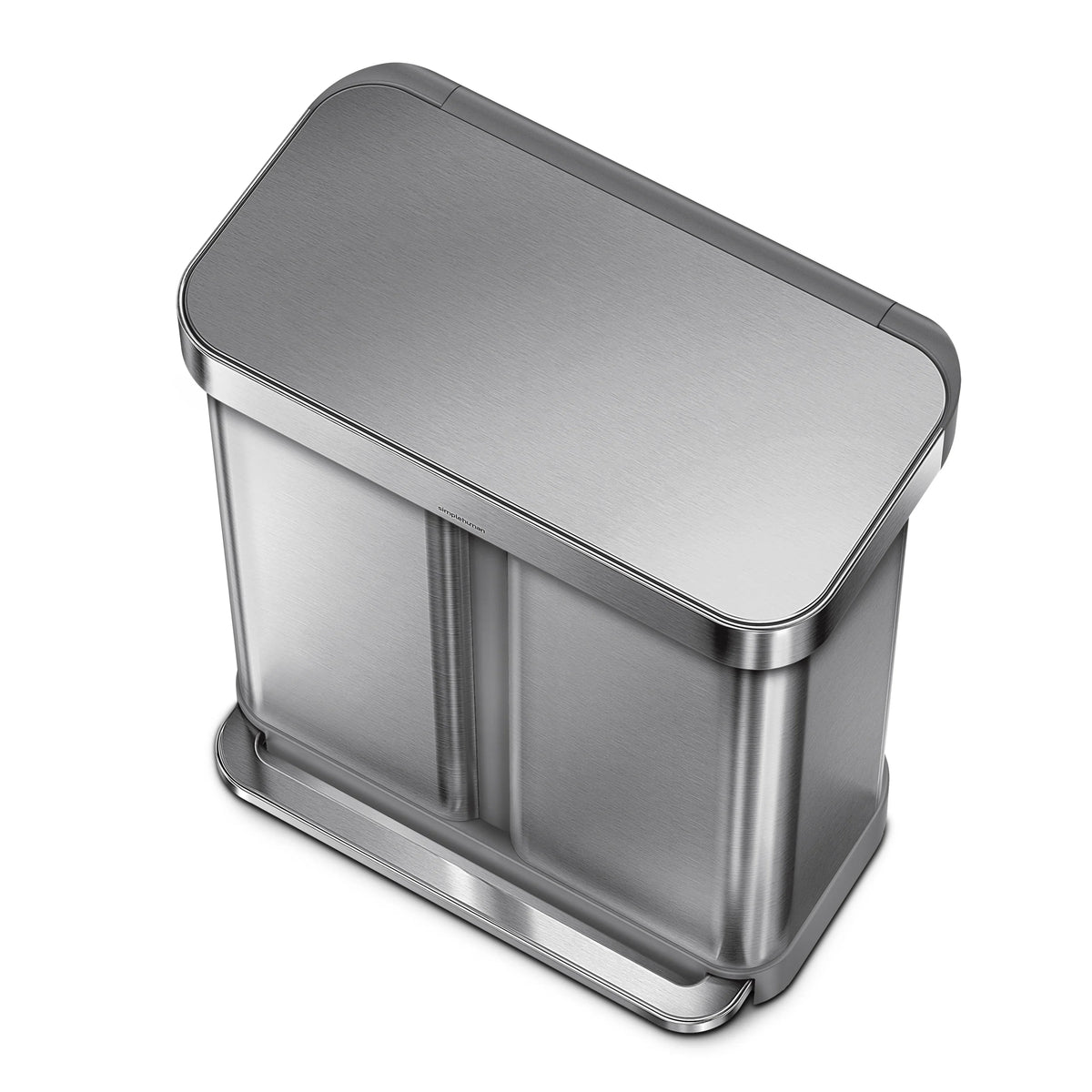 2026 Newsimplehuman 58 Liter / 15.3 Gallon Rectangular Dual Compartment Recycling Step, Brushed Stainless Steel with Soft-Close Plastic Lid Kitchen Trash Can