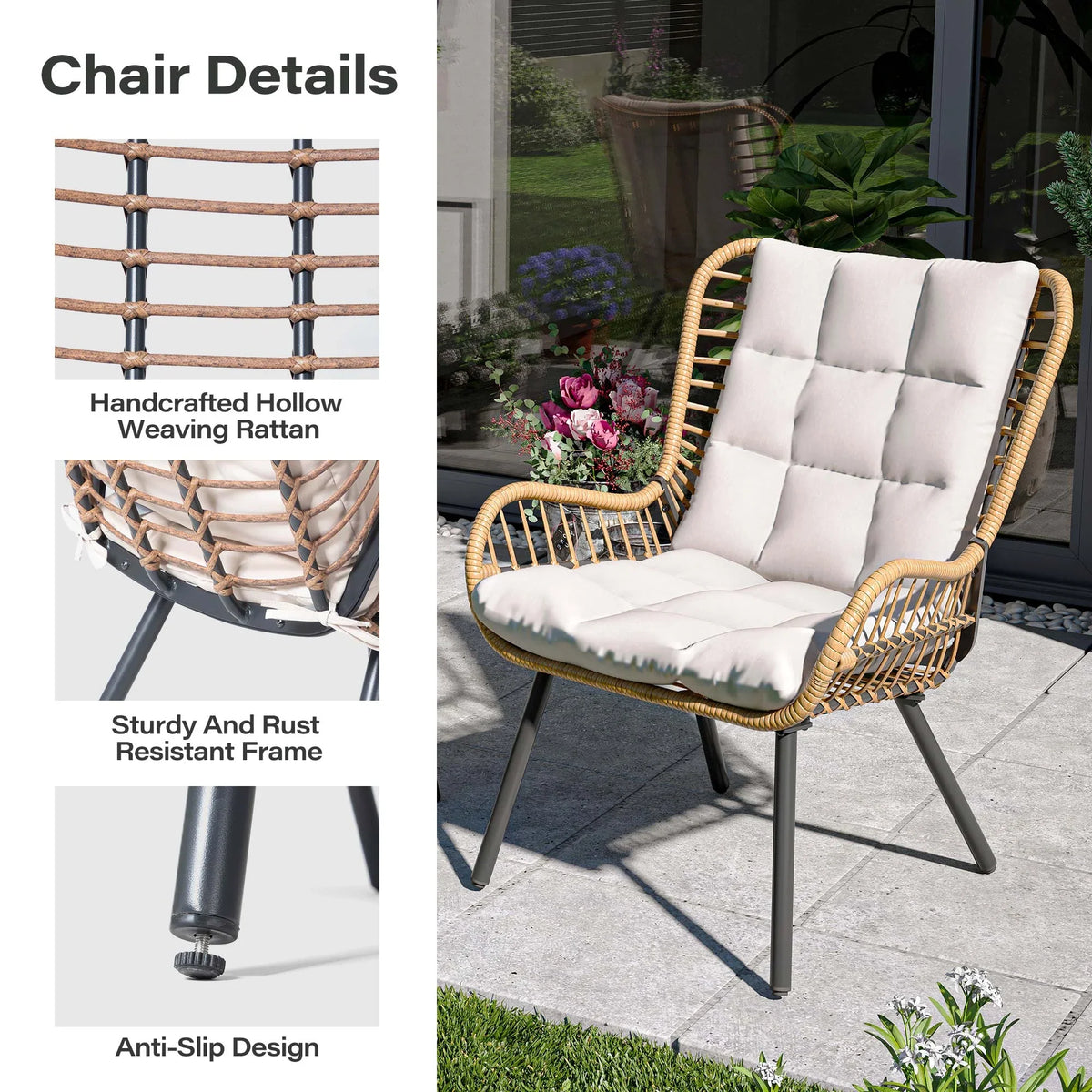 2026 NewLAUSAINT HOME 3-Piece Patio Furniture Set, High Back Outdoor Bistro with Coffee Table & Beige Cushions for Garden or Deck