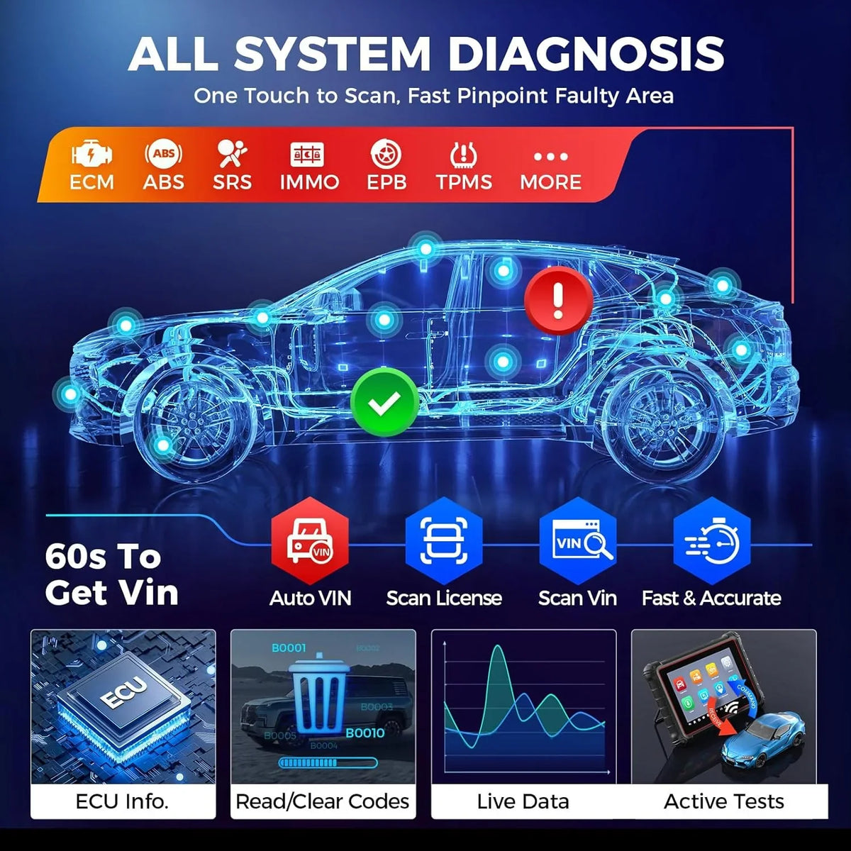 2026 NewAutel Scanner MaxiCOM MK900 Automotive Diagnostic Scan Tool OBD2 All System Diagnose, 40+ Service, Active Tests, FCA Autoauth & SGW, Upgraded Ver. of MaxiCheck MX808S, MX900