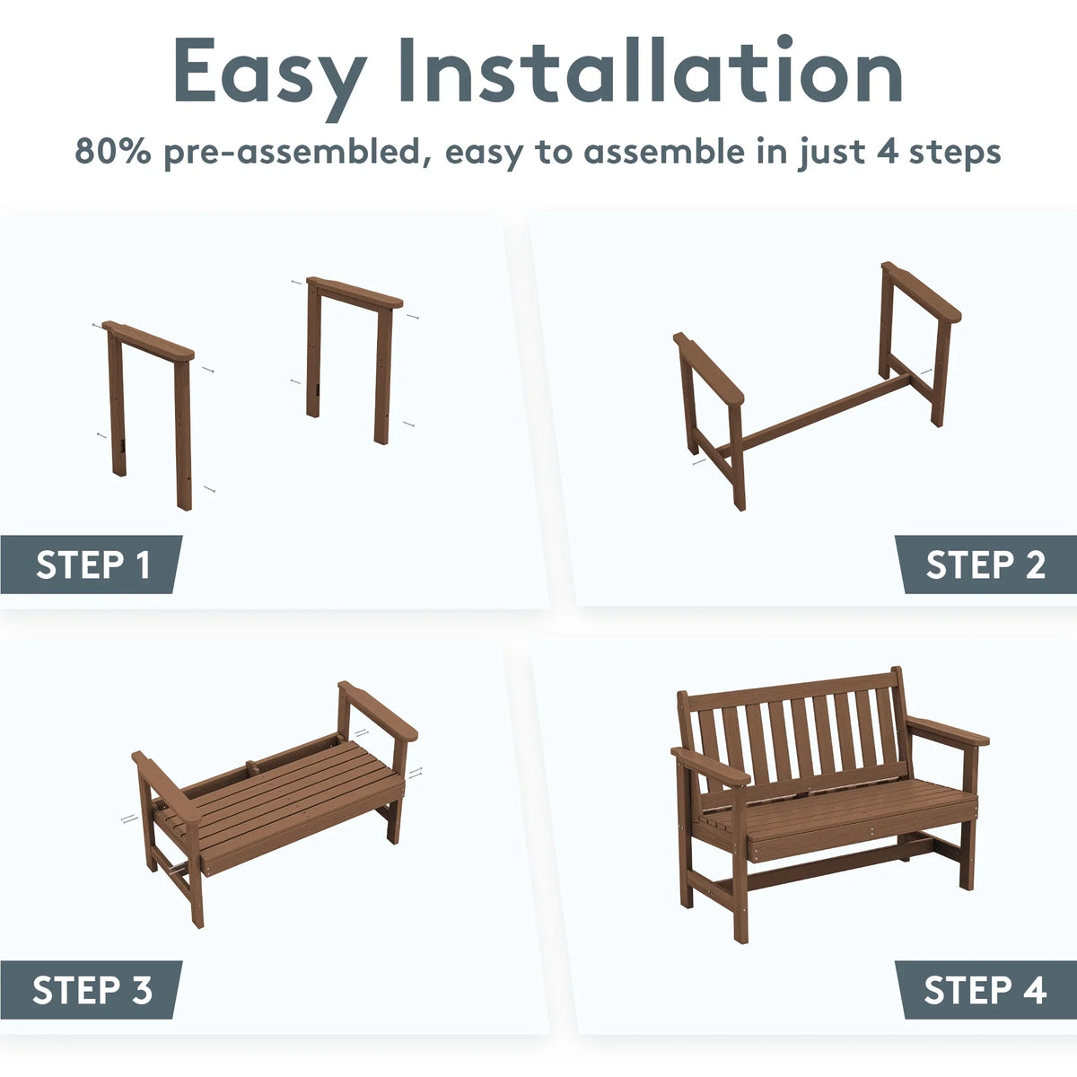 2026 NewSERWALL Outdoor Bench for 2-Person, Weather-Resistant HDPE with Aluminum Reinforcement, Supports 660 lbs, Comfortable Seating for Patio, Garden, and Porch, Black