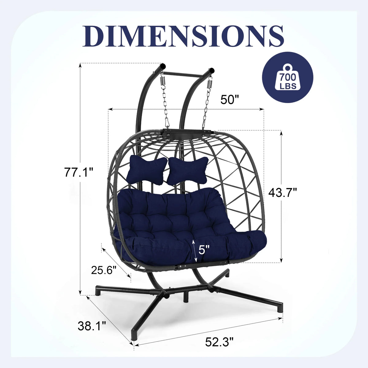 2026 NewRADIATA Double Wicker Egg Swing Chair with Stand, 2-Person Hanging Egg Chair for Indoor/Outdoor, 700lbs Capacity, Thick Cushions & Headrest,Sturdy Metal Frame"Dark Gray