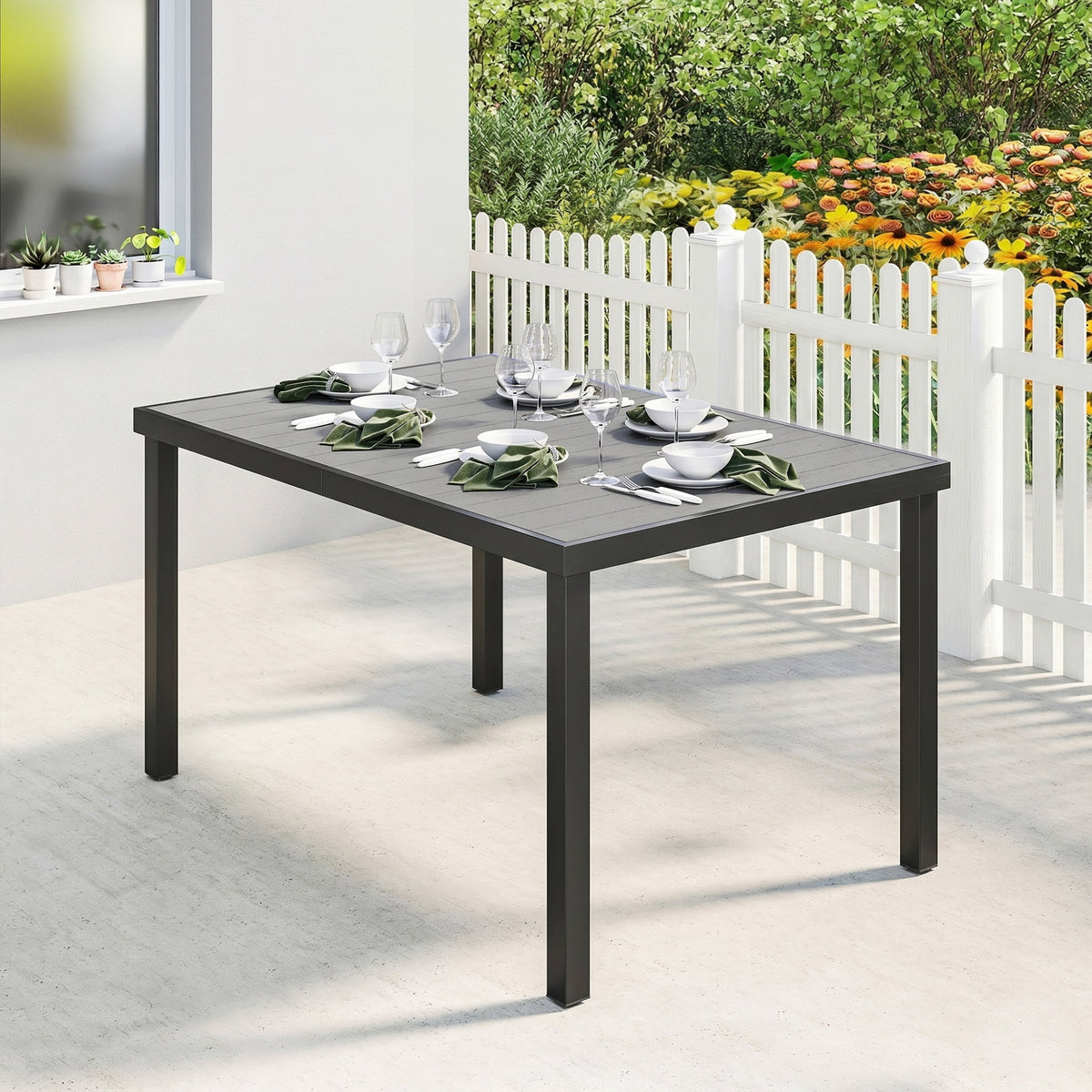 Outsunny Rectangular Patio Table for 6, 55" Outdoor Dining Table, Grey