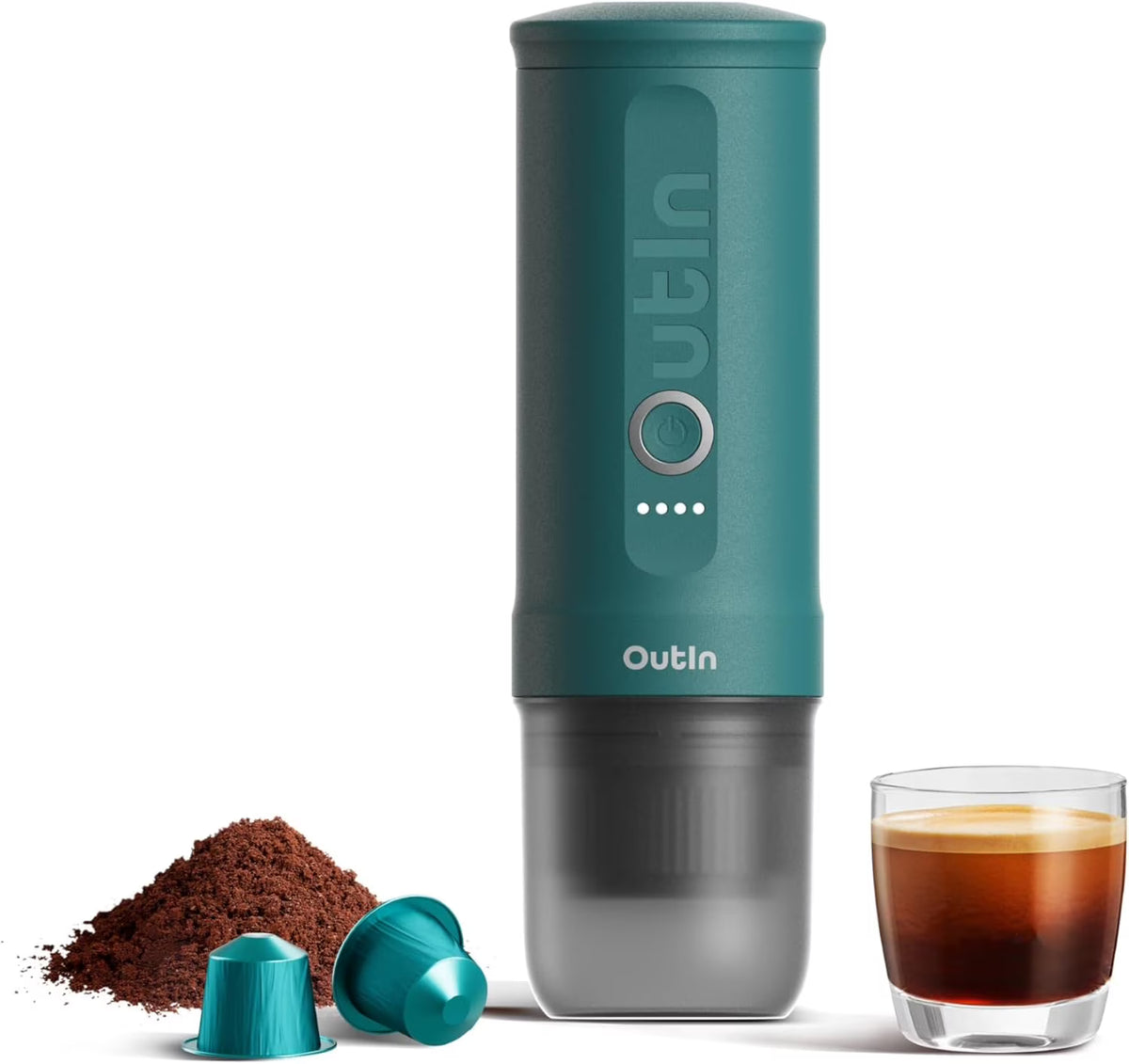 2026 NewOutIn Nano Portable Electric Espresso Machine, Travel Coffee Maker for Camping, Car Coffee Maker Self-Heating with USB-C, With Ground Coffee & NS Capsule for RV, Hiking, Office