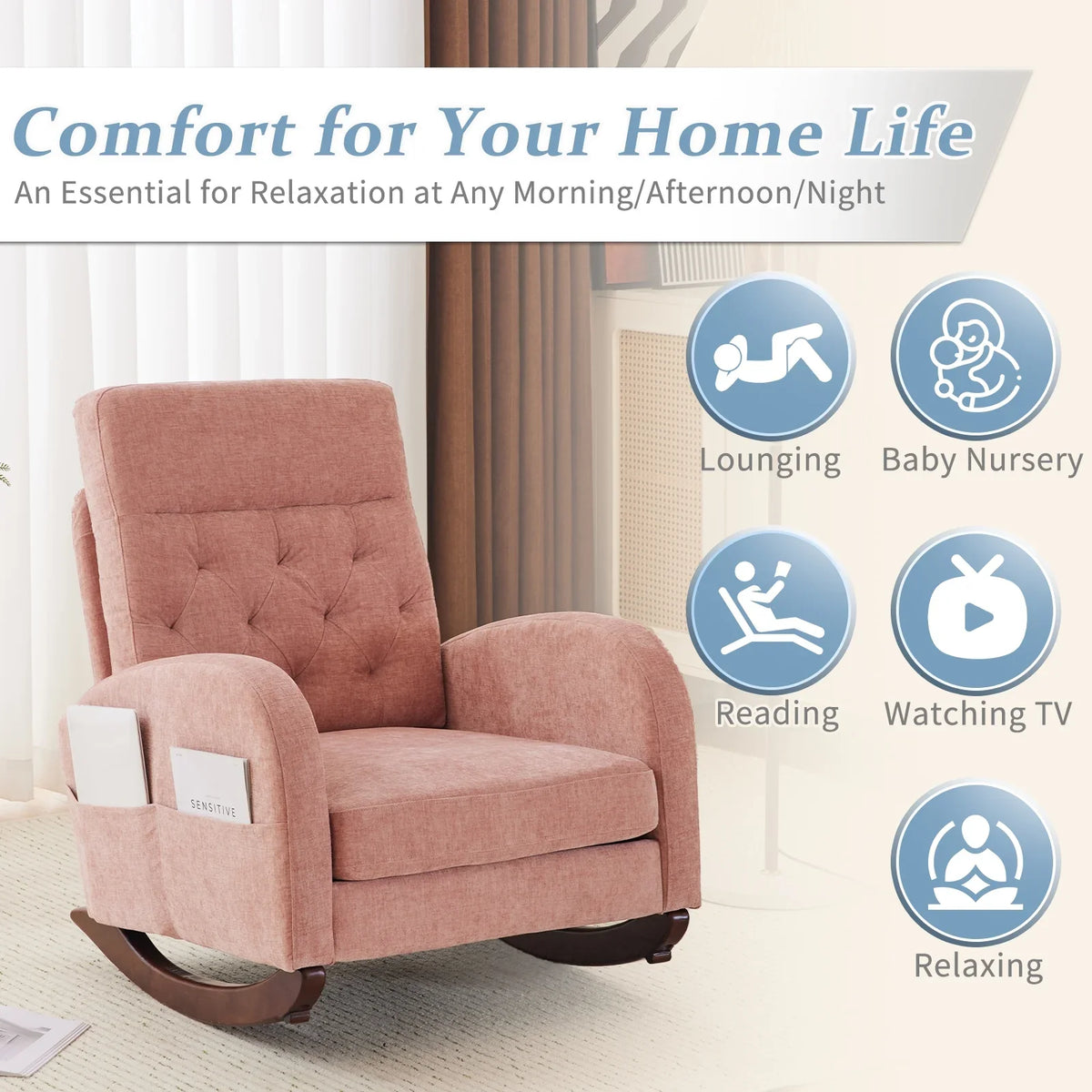 2026 NewKtaxon Rocking Accent Chair Glider Reading Chair Comfy Teddy Velvet Upholstered Single Sofa Rocker for Living Room, Nursery, Bedroom Beige
