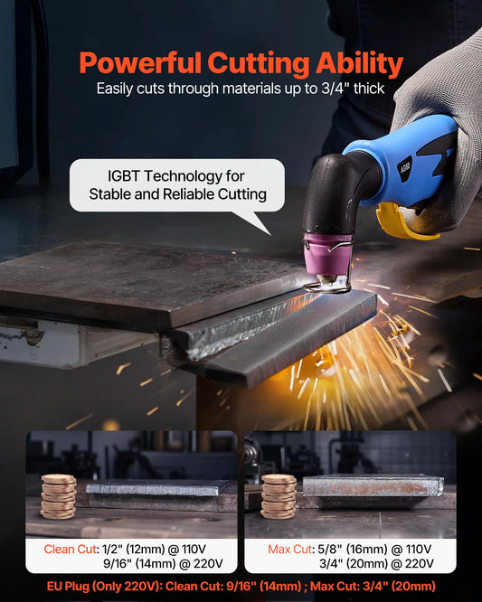 VEVOR Plasma Cutter, 65A Non-Touch Pilot Arc Plasma Cutting Machine, 110V/220V Dual Voltage Digital Display IGBT Inverter - with 2T/4T Function & Adjustable PA/PT Time