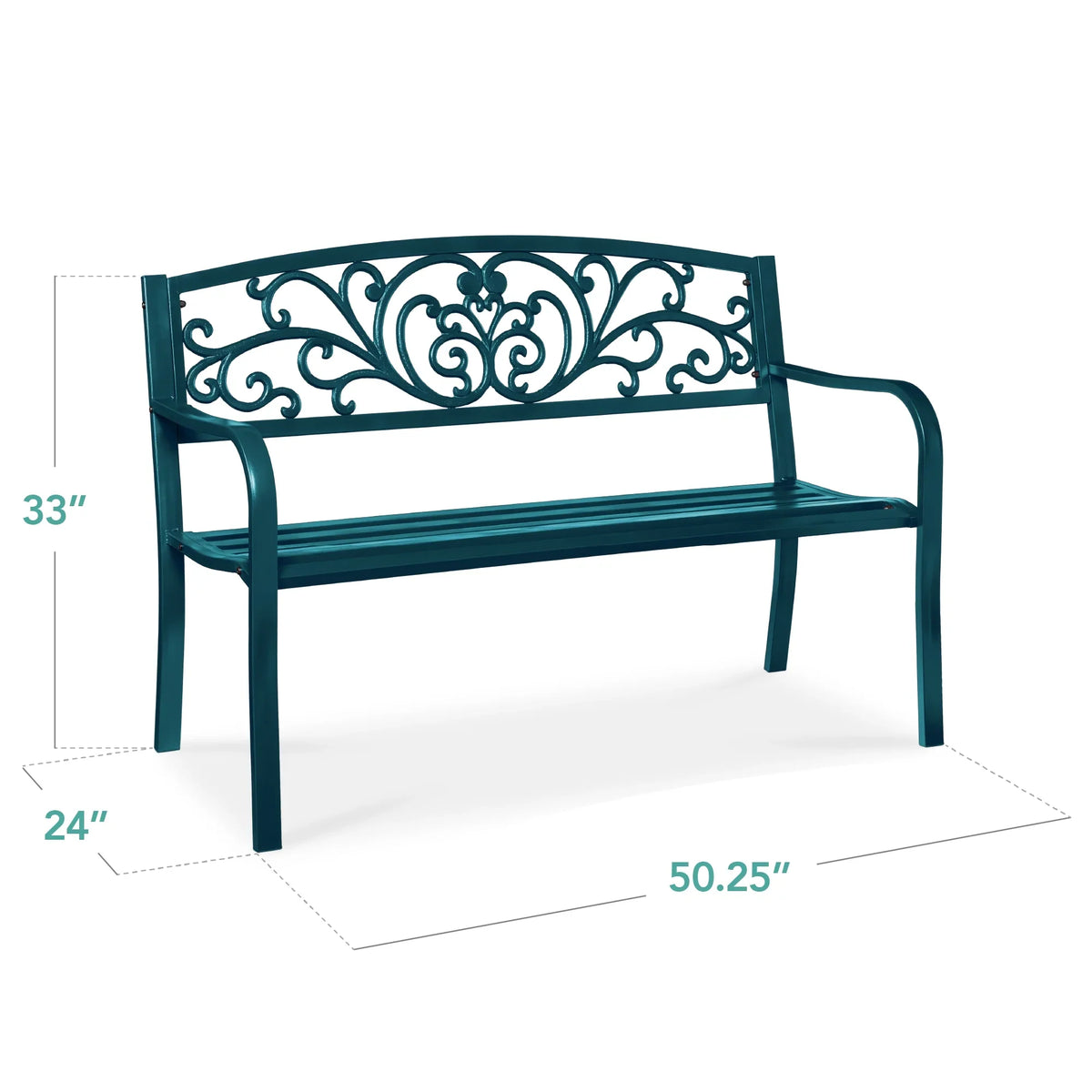 2026 NewBest Choice Products Outdoor Steel Bench Garden Patio Porch Furniture w/ Floral Design Backrest - Black