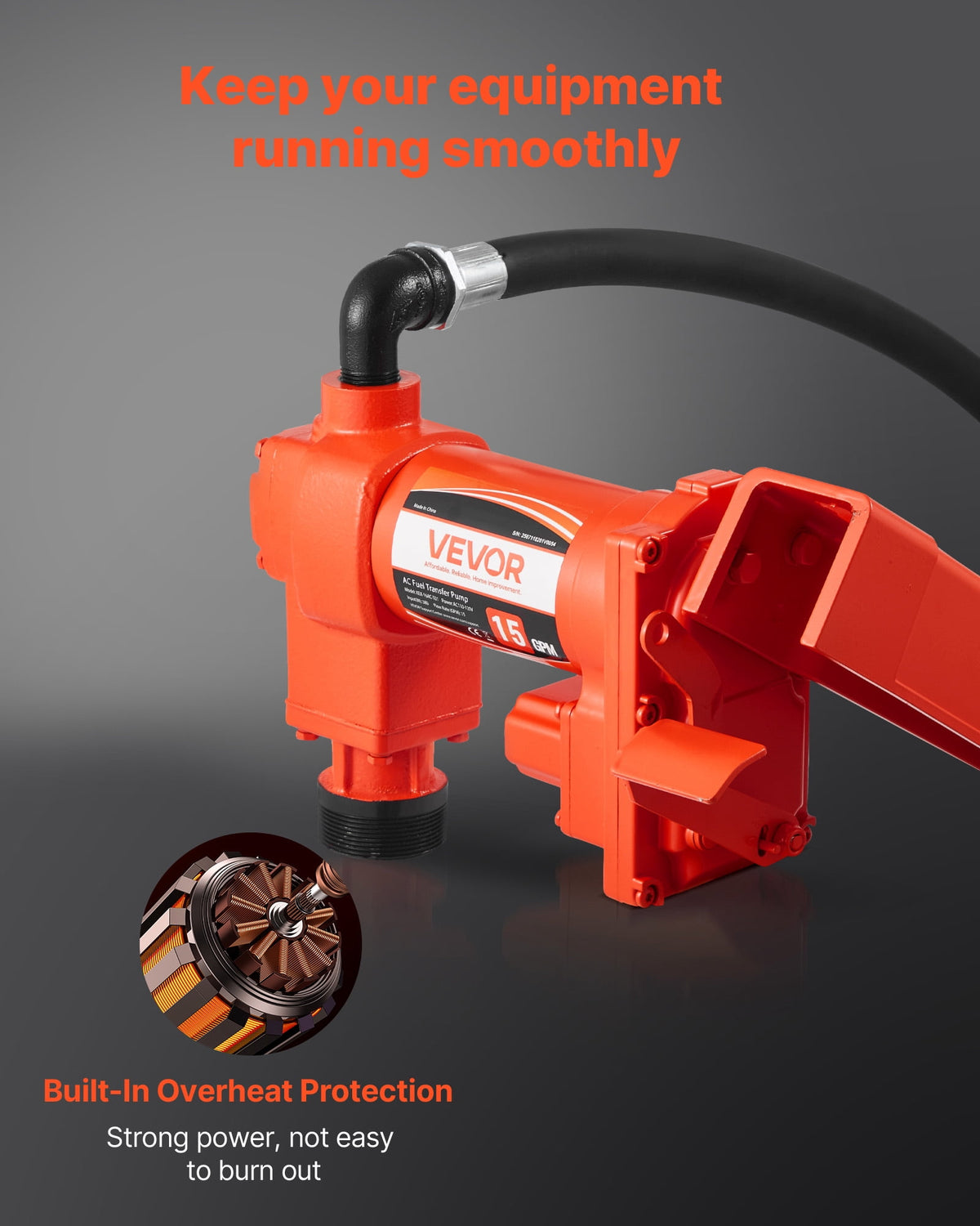 VEVOR Fuel Transfer Pump 110V, 15 GPM 57 L/min, AC Electric Oil Transfer Pump, 8 ft/2.4 m Max Suction Lift, 37 ft/11.28 m Max Lift