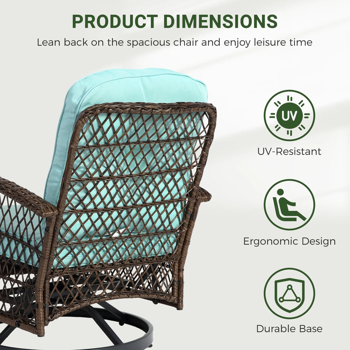 2026 New3 Piece Patio Swivel Rocker Chairs Set, 2 360-Degree Swivel Rocking Chairs with 1 Glass Top Table, PE Rattan Outdoor Bistro Set with Cushions for Balcony Deck Poolside Backyard Porch