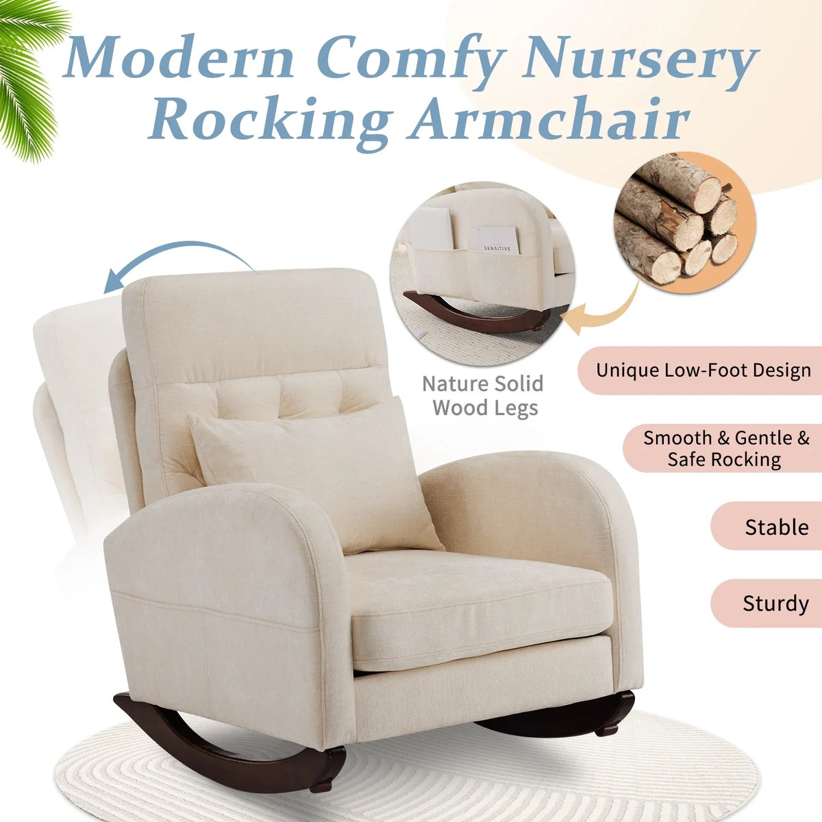 2026 NewKtaxon Rocking Accent Chair Glider Reading Chair Comfy Teddy Velvet Upholstered Single Sofa Rocker for Living Room, Nursery, Bedroom Beige