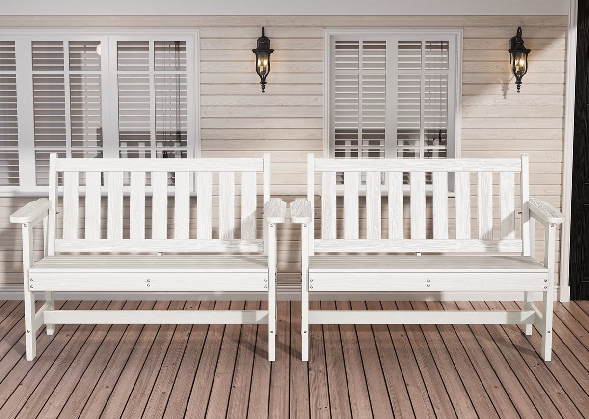 2026 NewSERWALL Outdoor Bench for 2-Person, Weather-Resistant HDPE with Aluminum Reinforcement, Supports 660 lbs, Comfortable Seating for Patio, Garden, and Porch, Black