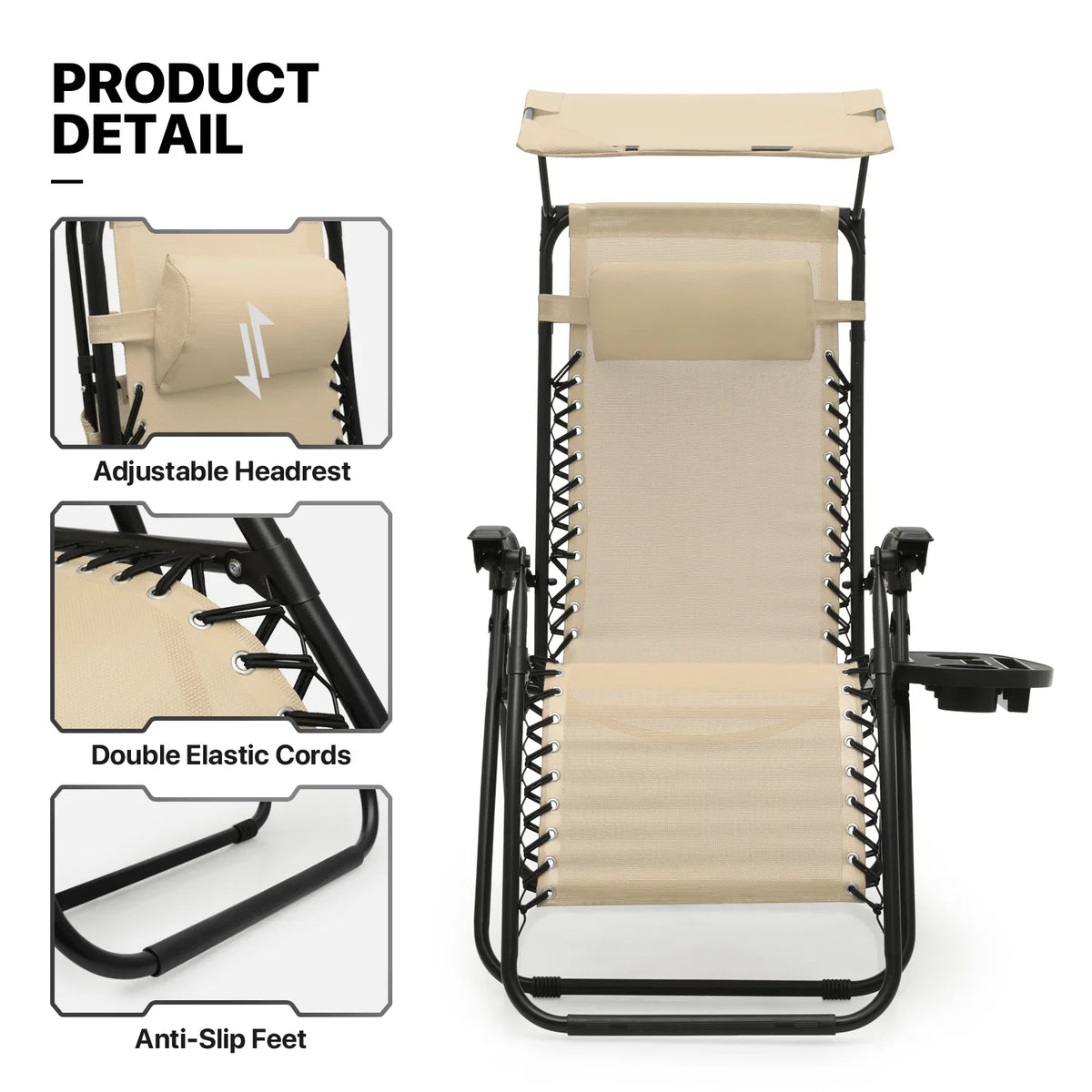 2026 NewMoNiBloom Zero Gravity Chairs Set of 2, Folding Outdoor Patio Beach Recliner with Canopy Shade & Headrest, Black