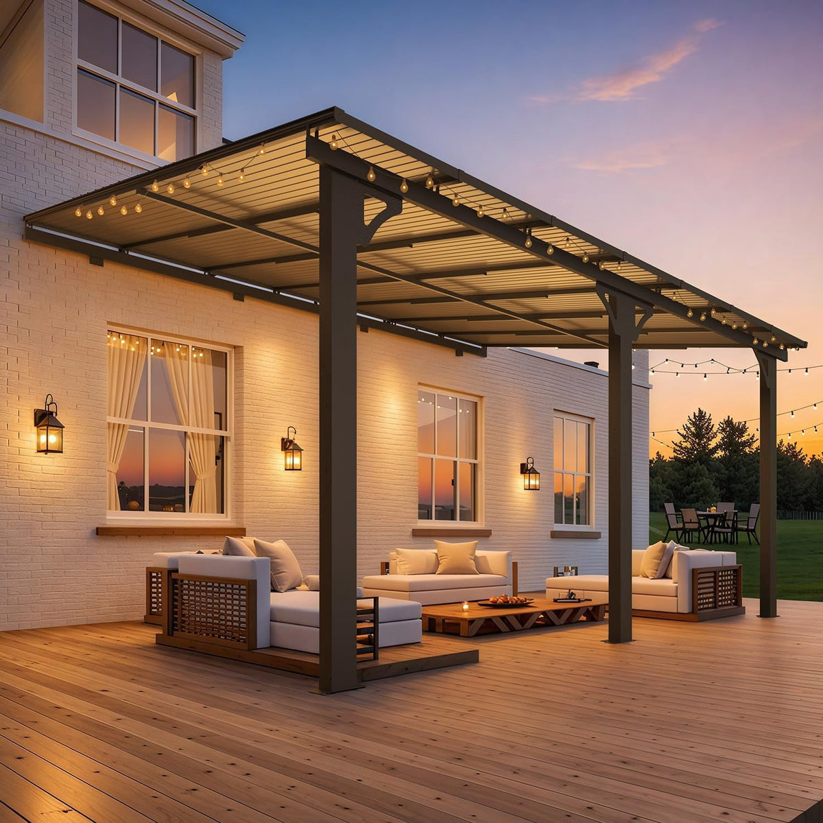 AECOJOY 10' x 14' Wall-Mounted Hardtop Gazebo Outdoor Aluminum Pergola with Adjustable Height for Garden, Patio, Backyard-Gray