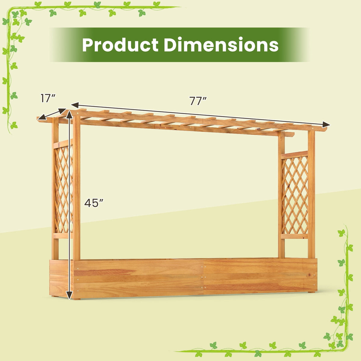 Costway 2 PCS 45" Raised Garden Bed with Trellis with Hanging Roof, 2 Side Trellises