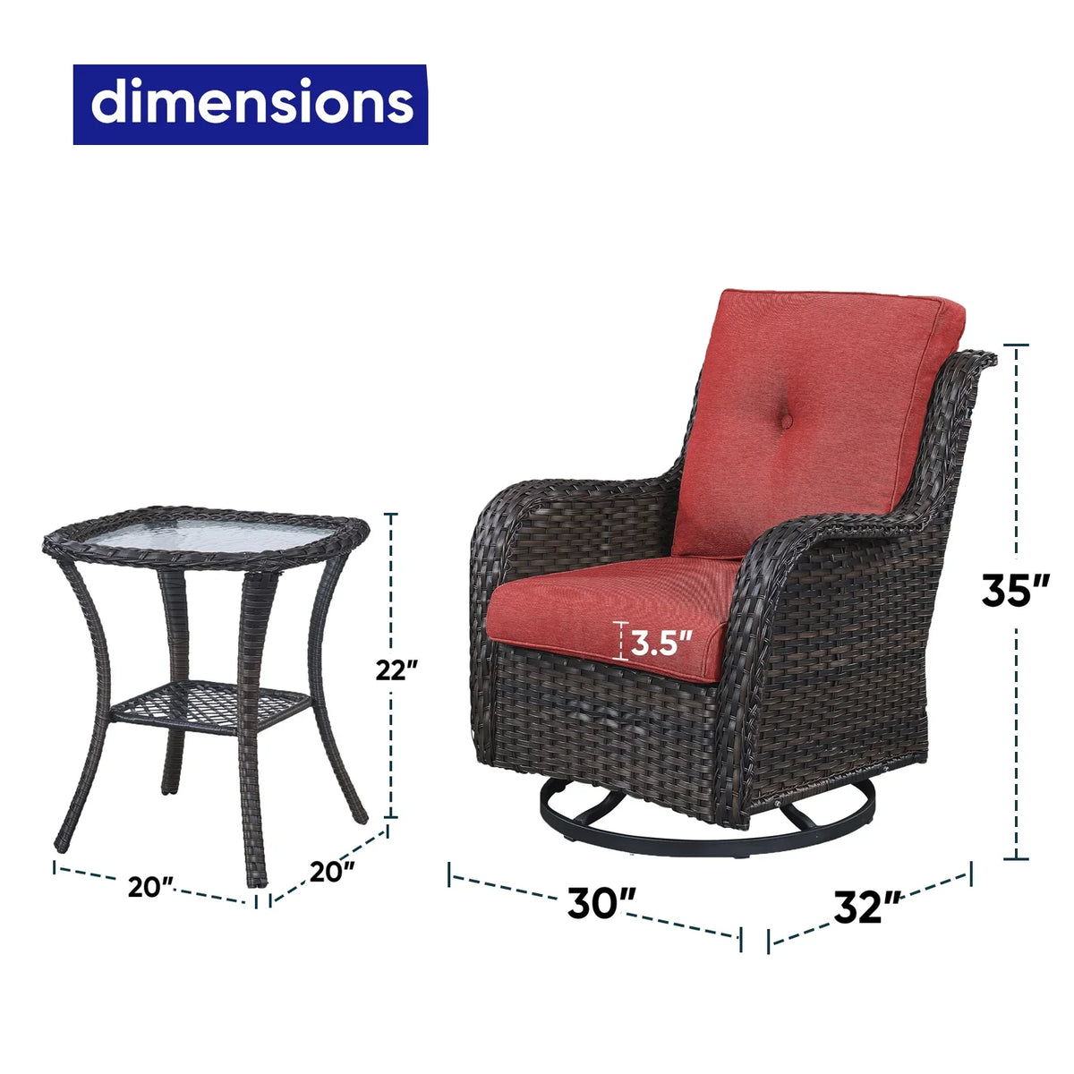 2026 NewPOCASSY 3 Piece Patio Set Outdoor Wicker Glider Rocking and Swivel Chairs with Cushions