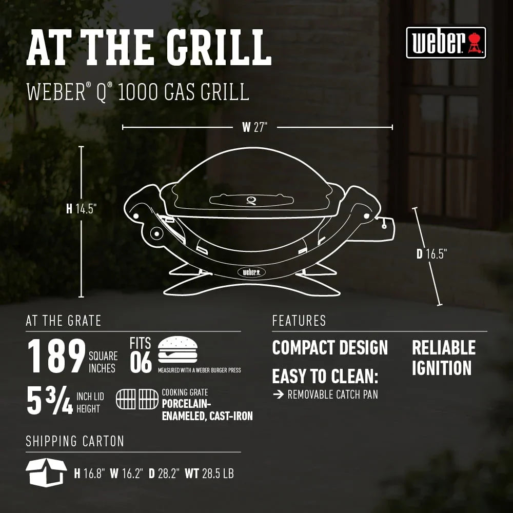 2026 NewWeber Q 1000 1-Burner Portable Gas Grill, Titanium