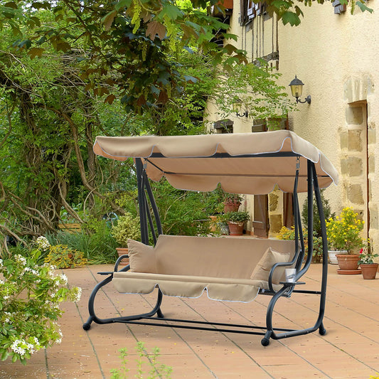 Outsunny 3-Seat Outdoor Patio Swing Chair, Beige