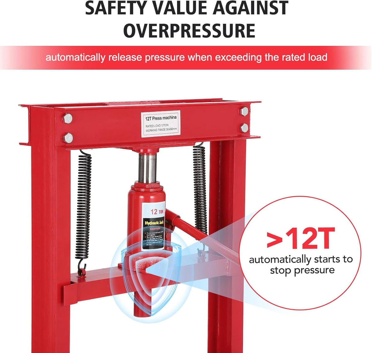 Hydraulic Shop Press, 12 T H-Frame Garage Floor Shop Press Adjustable Hydraulic Press with Press Plates, Red