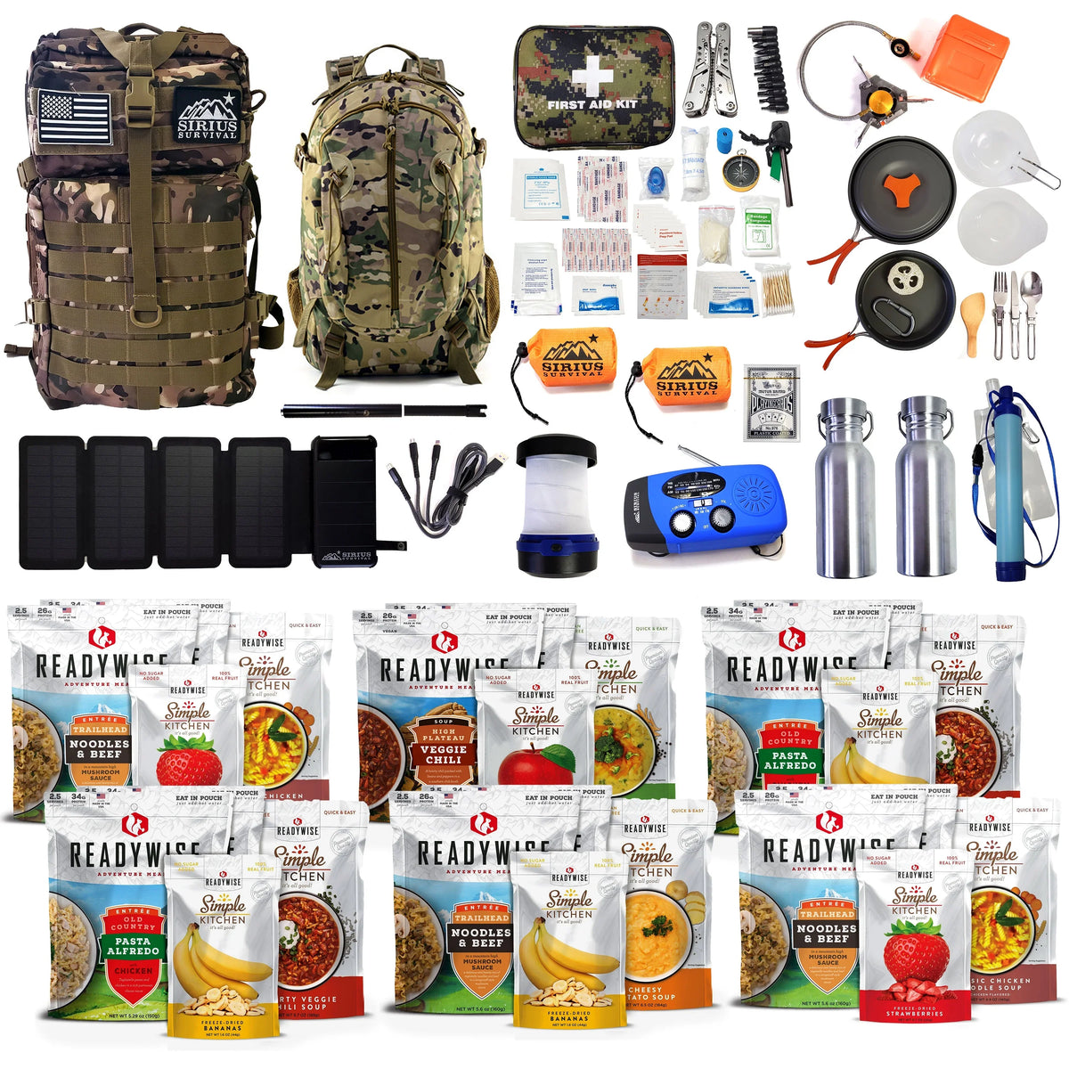 2026 NewFamily Comfort 72 Emergency Survival Kit/Backpack �C 72 Hour for 2 People �C Disaster Preparedness �C Delicious ReadyWise Food, Gear, Lighting, First Aid, Tools & More - Camo