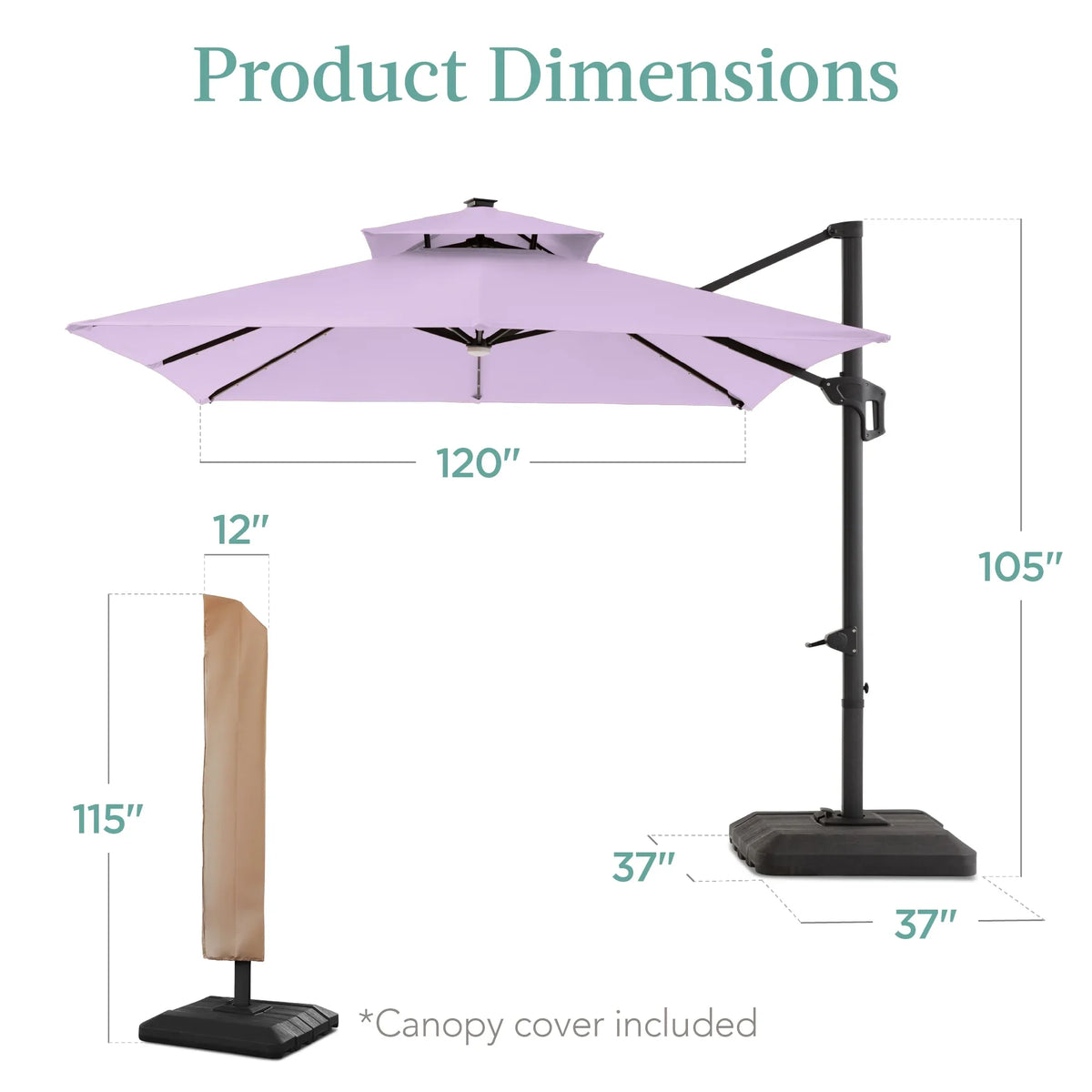 2026 NewBest Choice Products 10x10ft 2-Tier Square Outdoor Solar LED Cantilever Patio Umbrella w/ Base Included - Tan