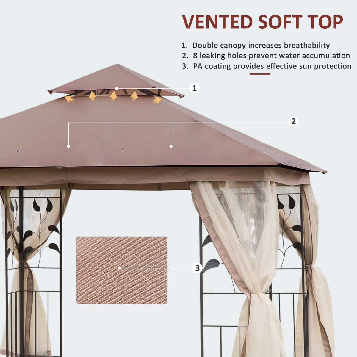 Outsunny 10' x 10' Patio Gazebo, Outdoor Gazebo Canopy, Brown