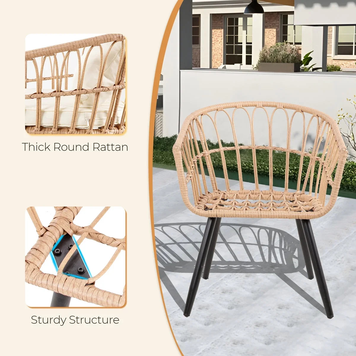 2026 NewAinfox 3-Piece Steel Outdoor Bistro Sets with Metal Chairs and Glass Top Table, Beige