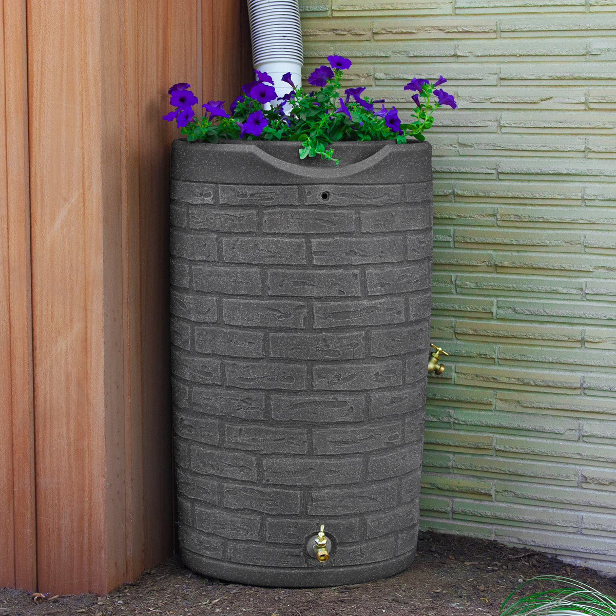 2026 NewGood Ideas IMP-D50-DAR Impressions Downton Rain Saver Rain Barrel, 50 Gallon, Dark Granite
