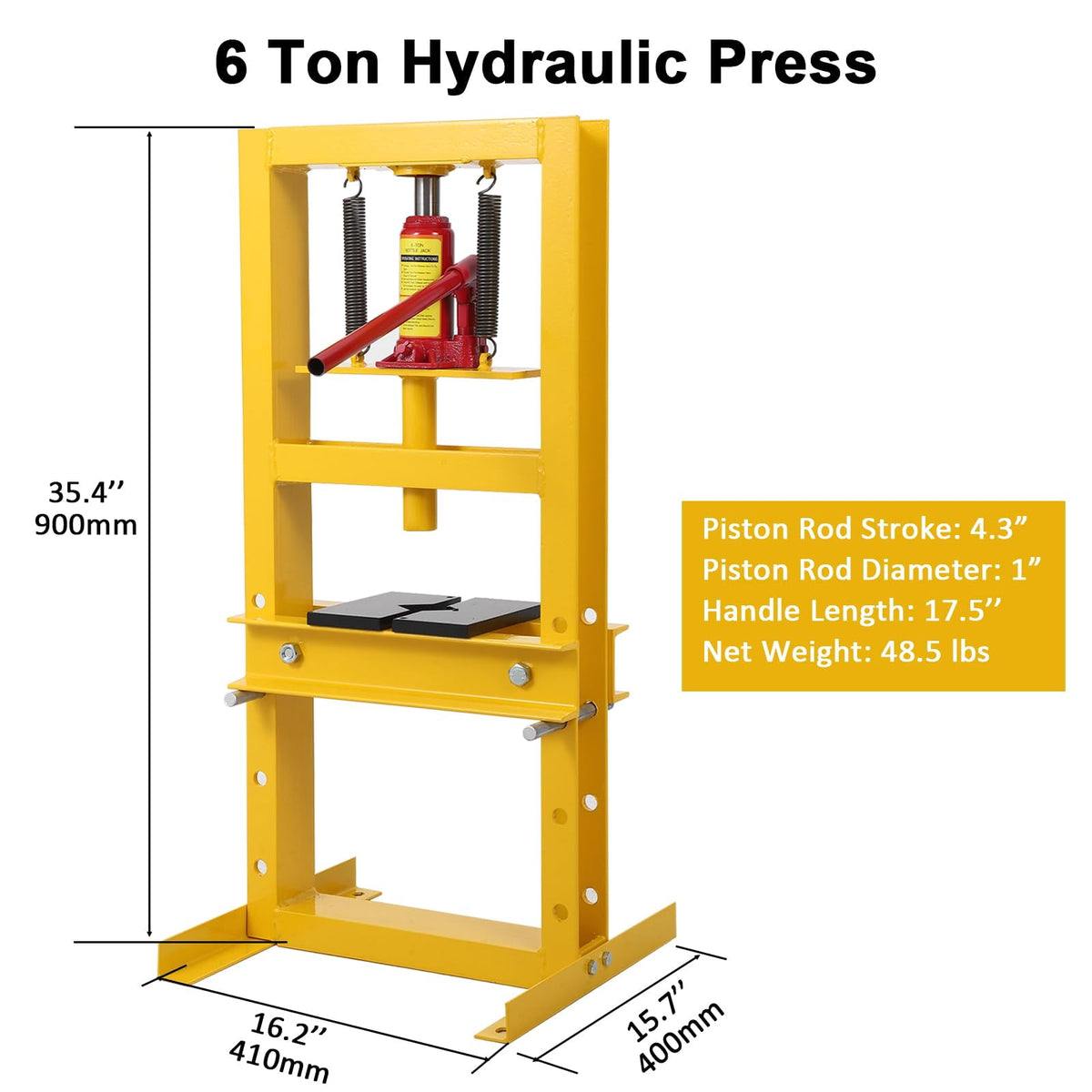 Yiwa Hydraulic Shop Press, 6 Ton Hydraulic Press, H Frame Garage Floor Benchtop Press Adjustable Shop Press with Plate for Gears and Bearings